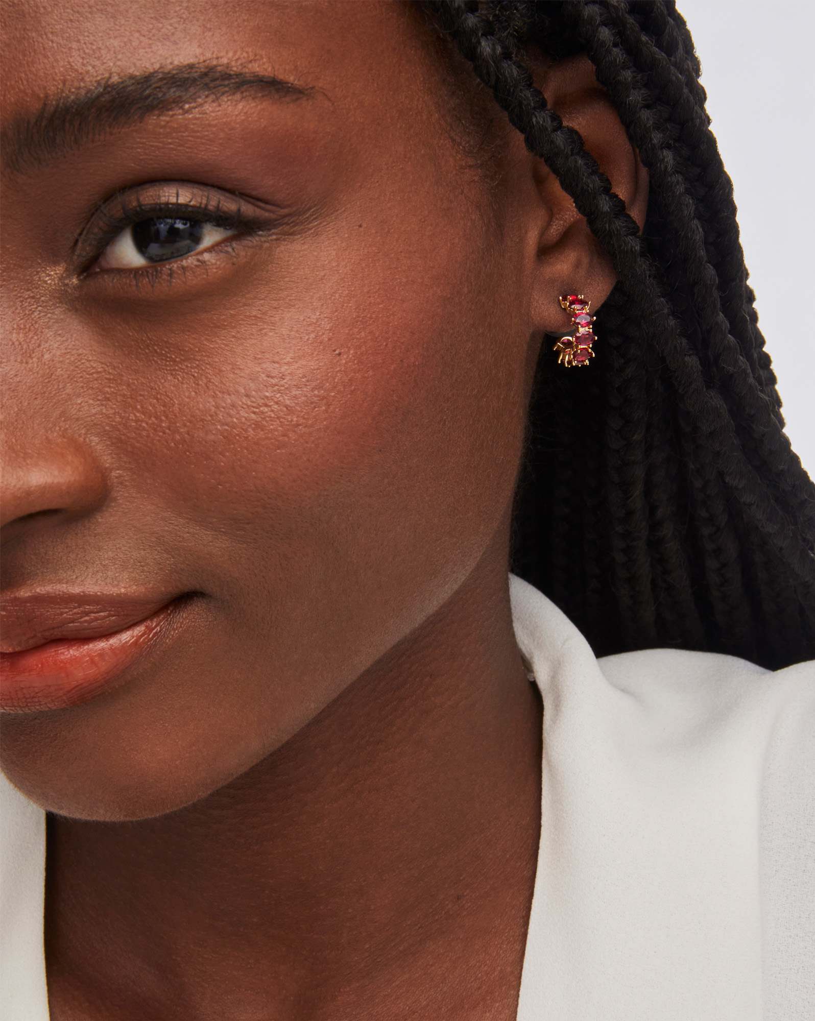 Cailin Gold Huggie Earrings in Red Crystal