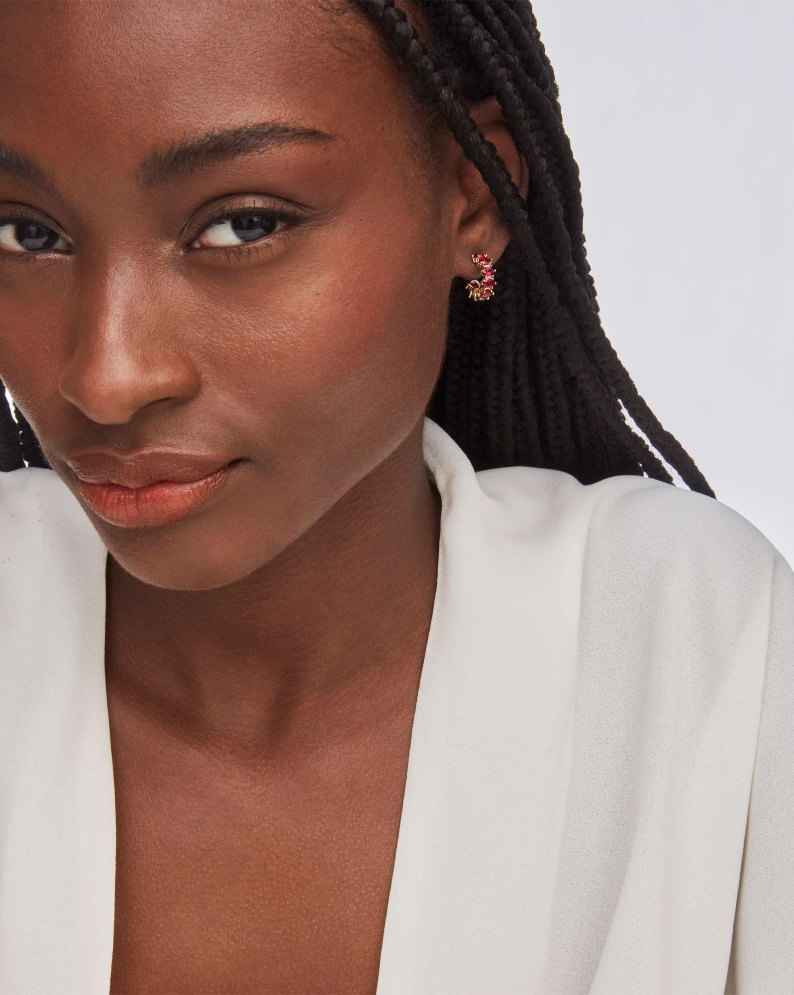 Cailin Gold Huggie Earrings in Red Crystal