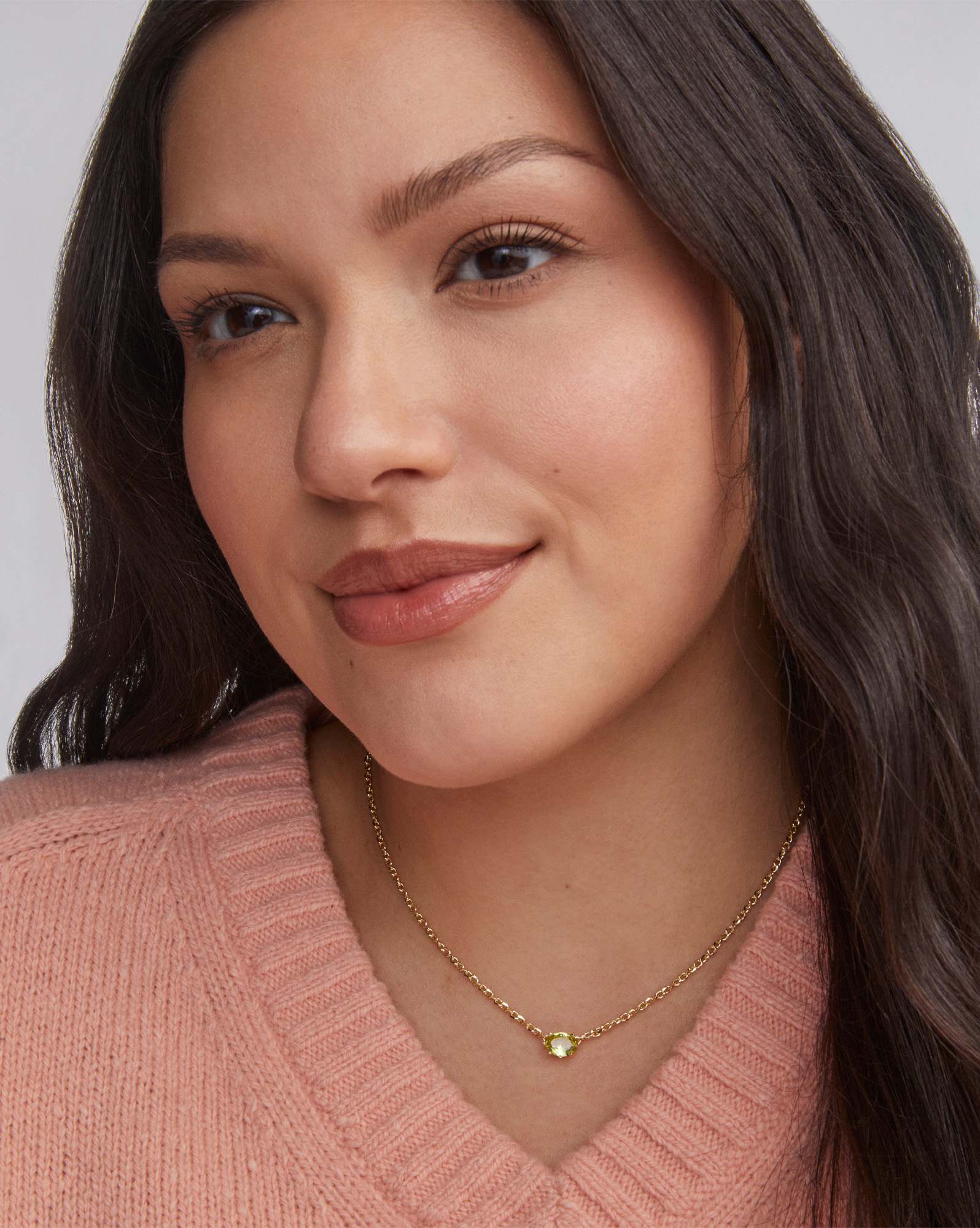 Cailin Gold Pendant Necklace in Light Green Crystal