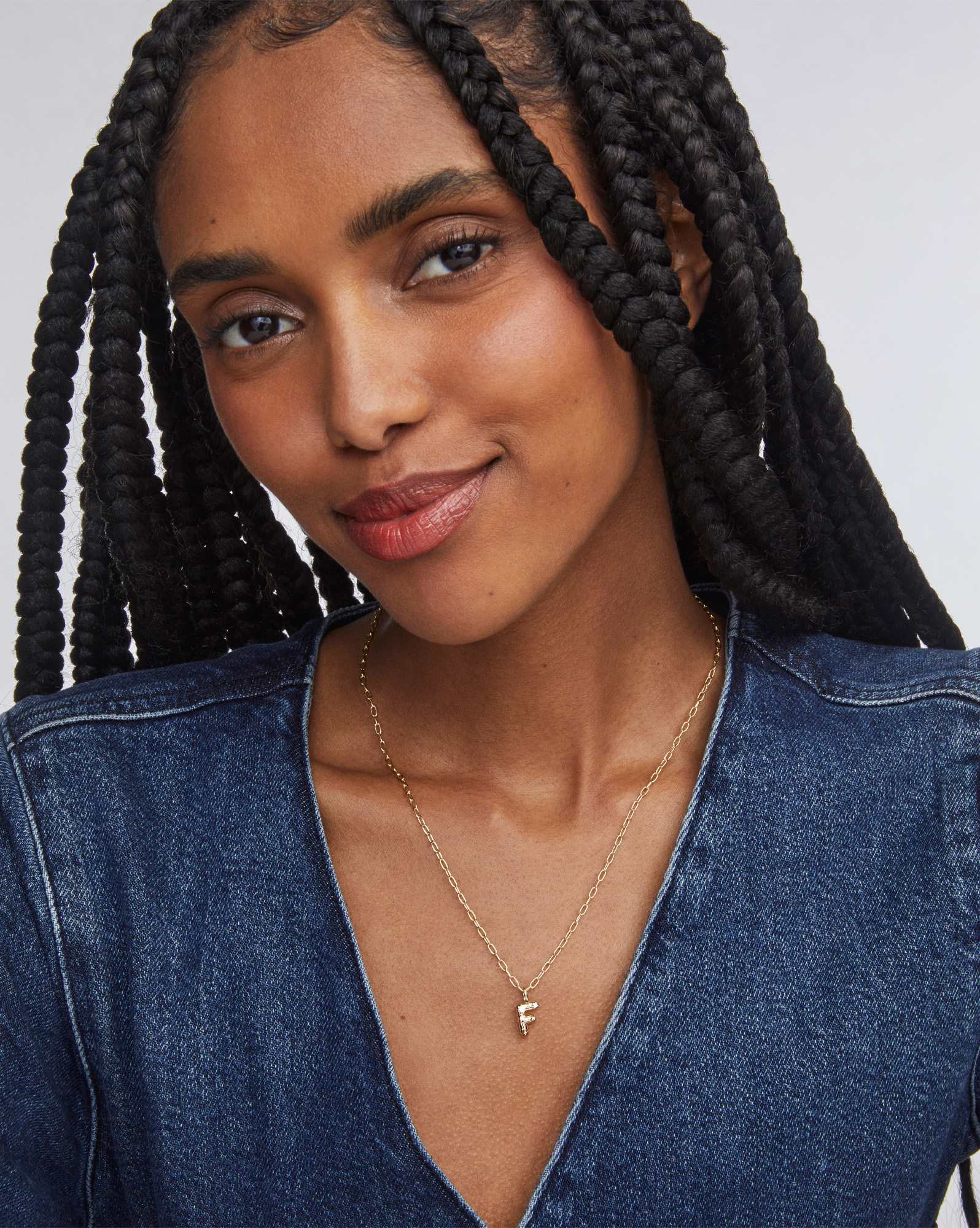 Crystal Letter F Gold Short Pendant Necklace in White Crystal