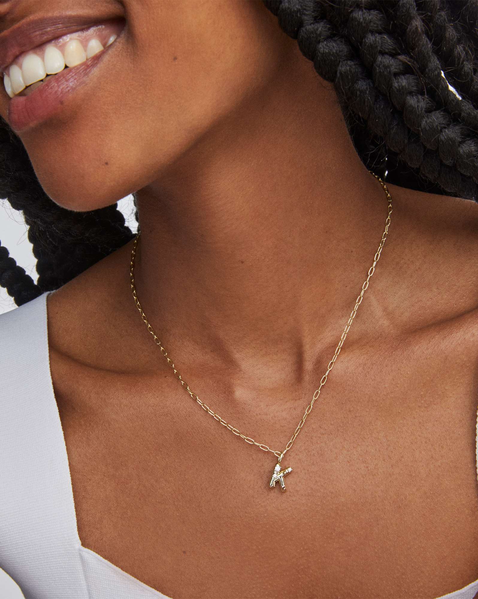 Crystal Letter K Gold Short Pendant Necklace in White Crystal