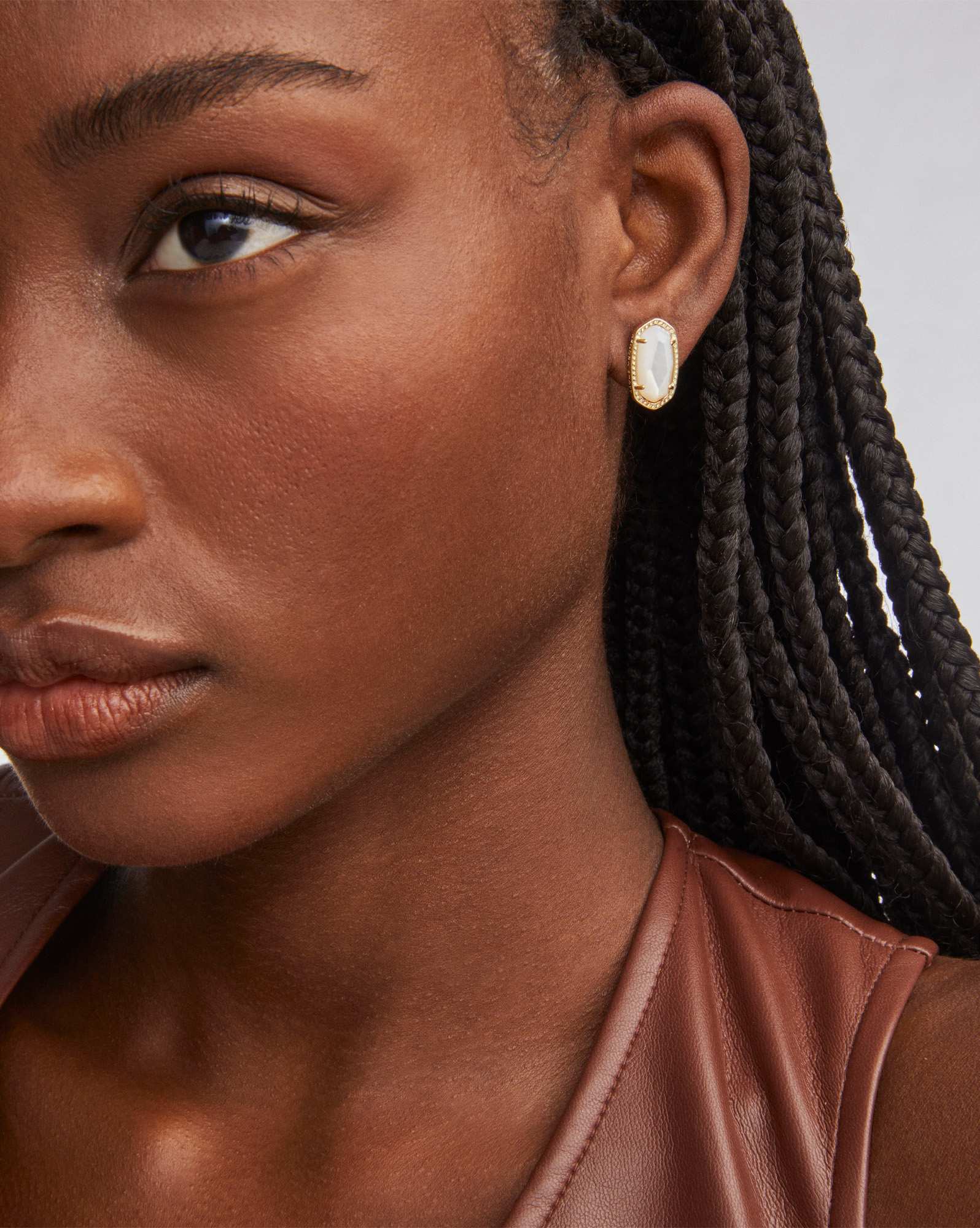 Ellie Gold Stud Earrings in Ivory Mother-of-Pearl