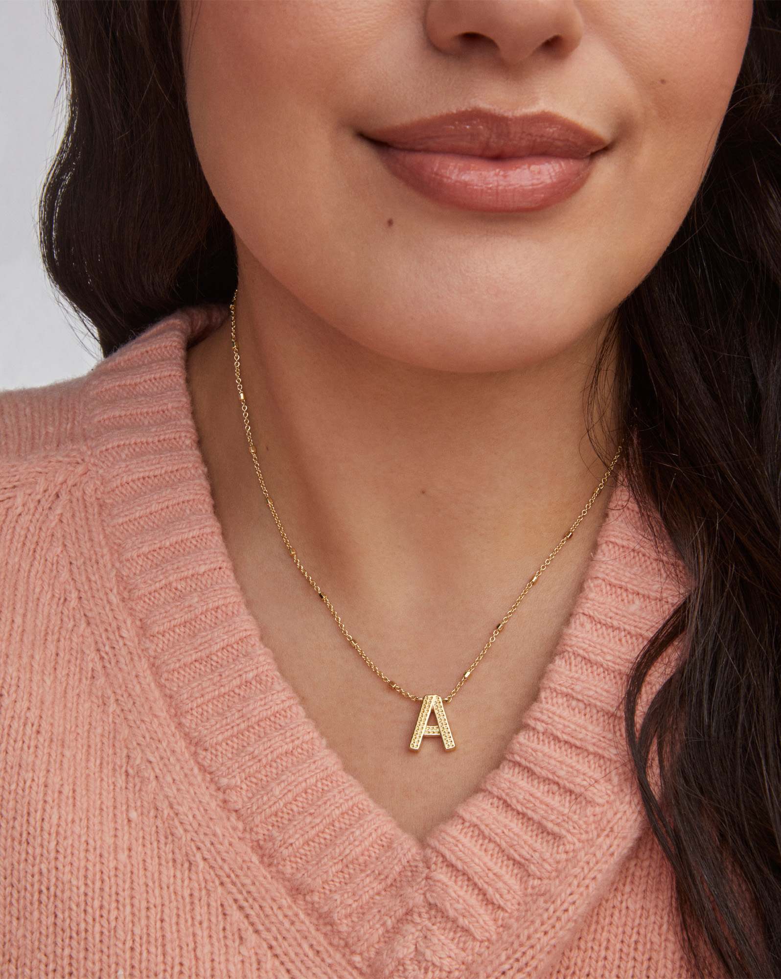 Letter A Pendant Necklace in Gold