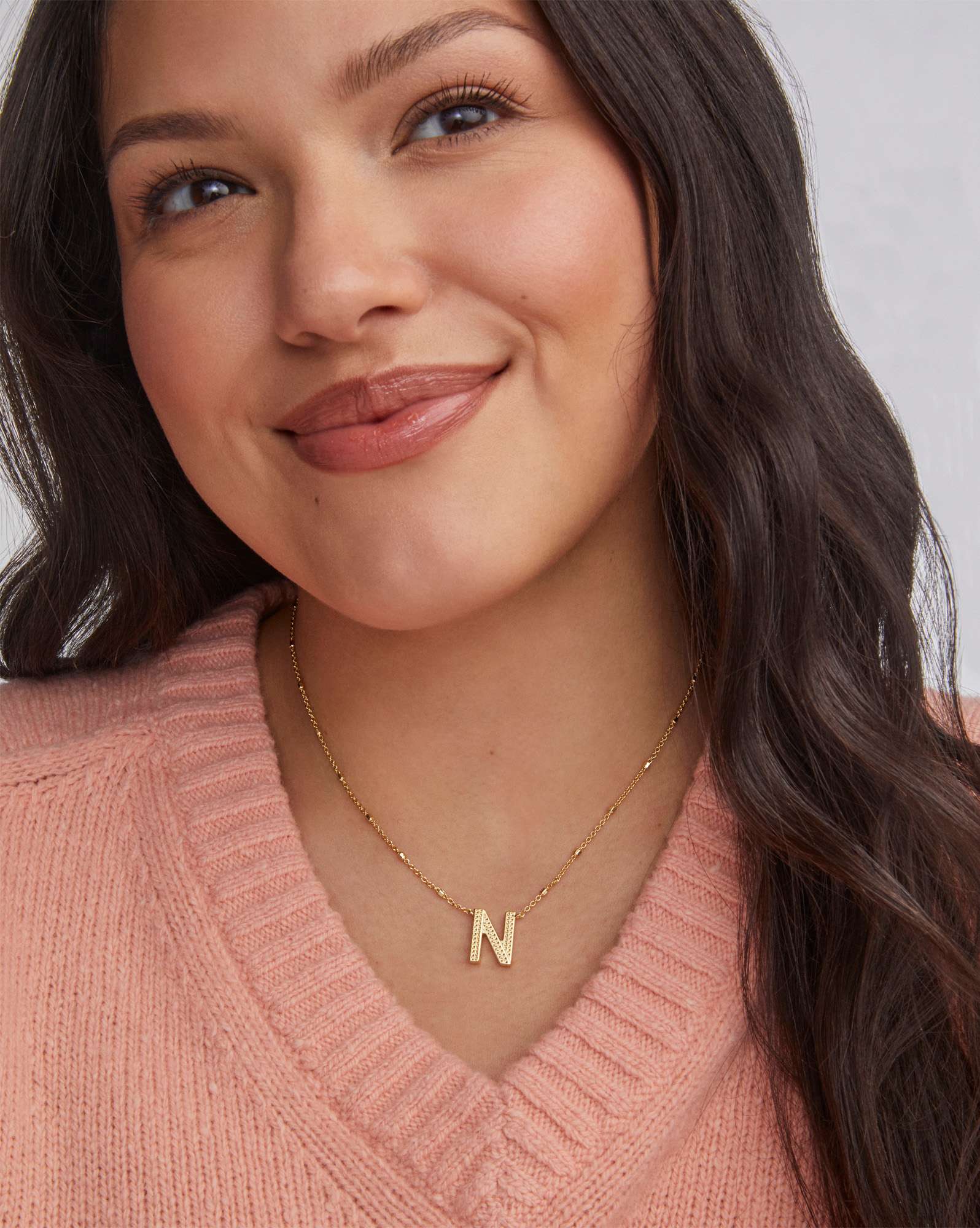 Letter N Pendant Necklace in Gold