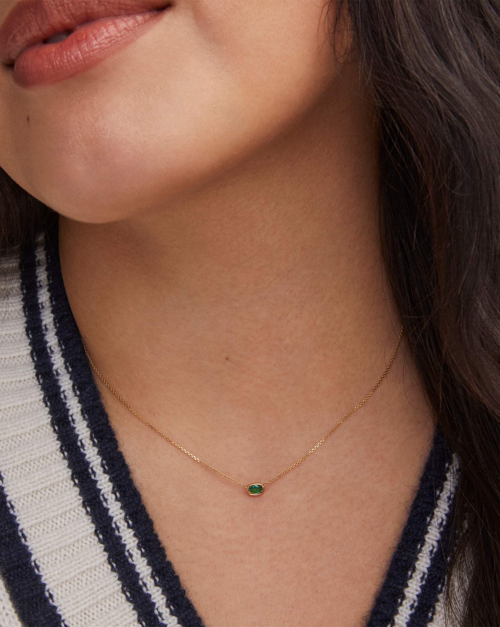 Marisa 14k Yellow Gold Oval Solitaire Pendant Necklace in Emerald