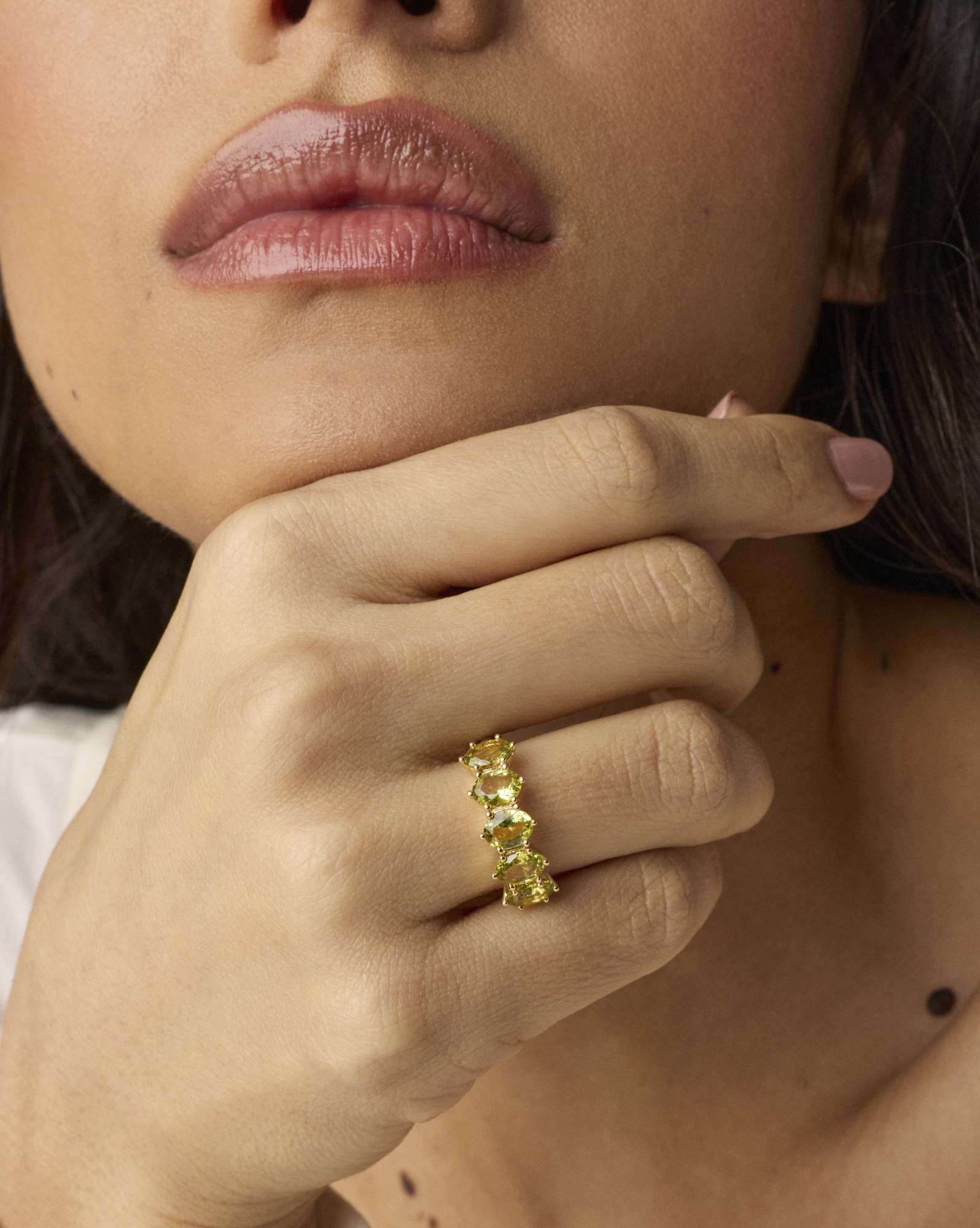 Cailin Gold Crystal Band Ring in Light Green Crystal