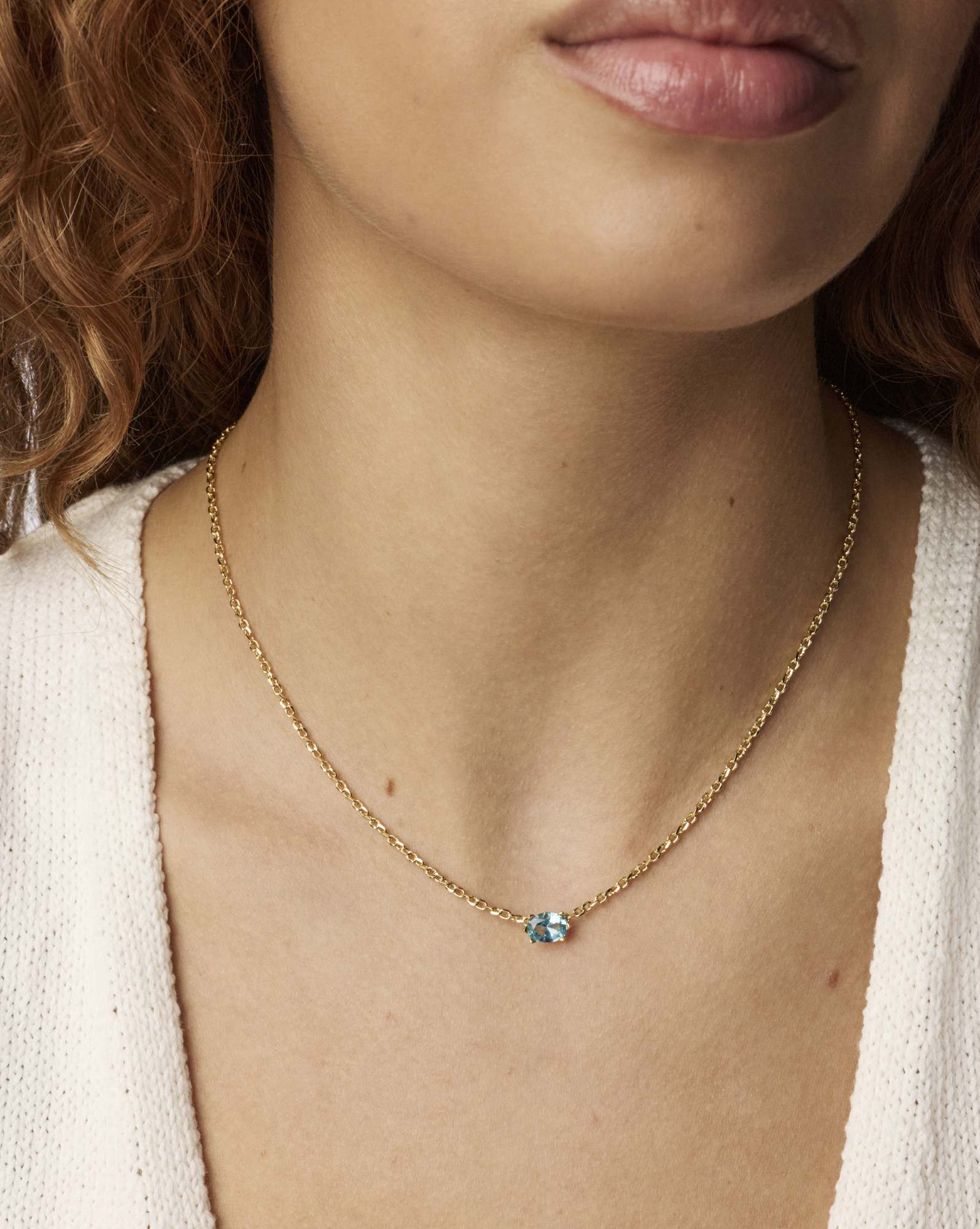 Cailin Gold Pendant Necklace in Aqua Crystal