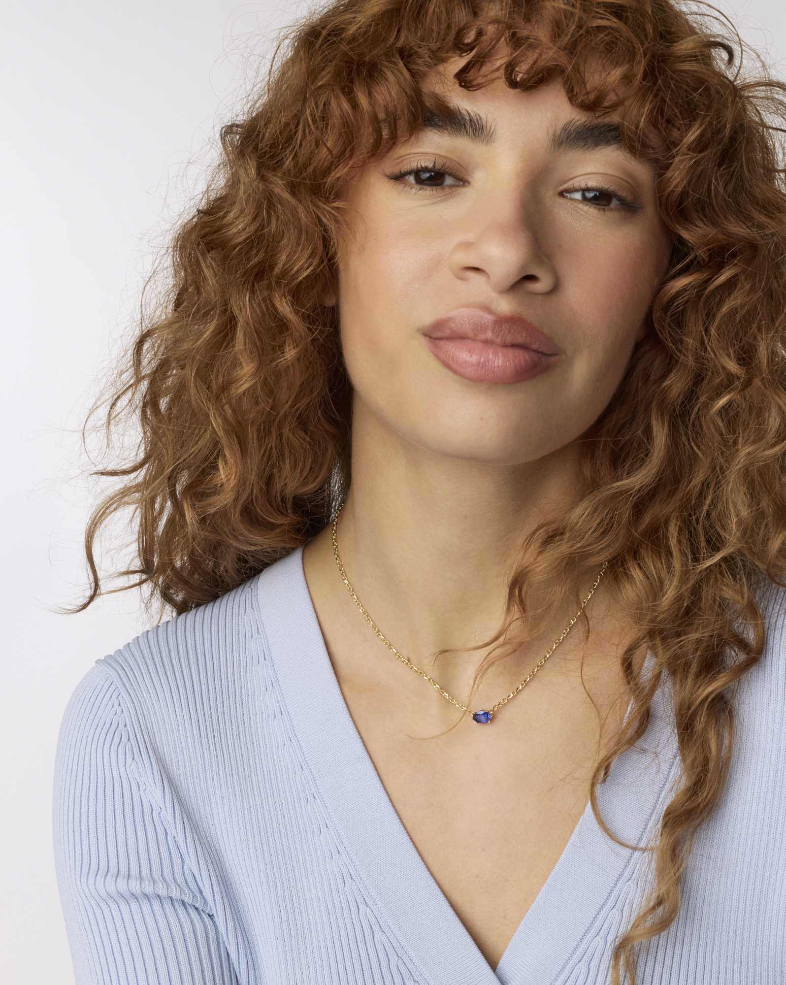 Cailin Gold Pendant Necklace in Blue Crystal
