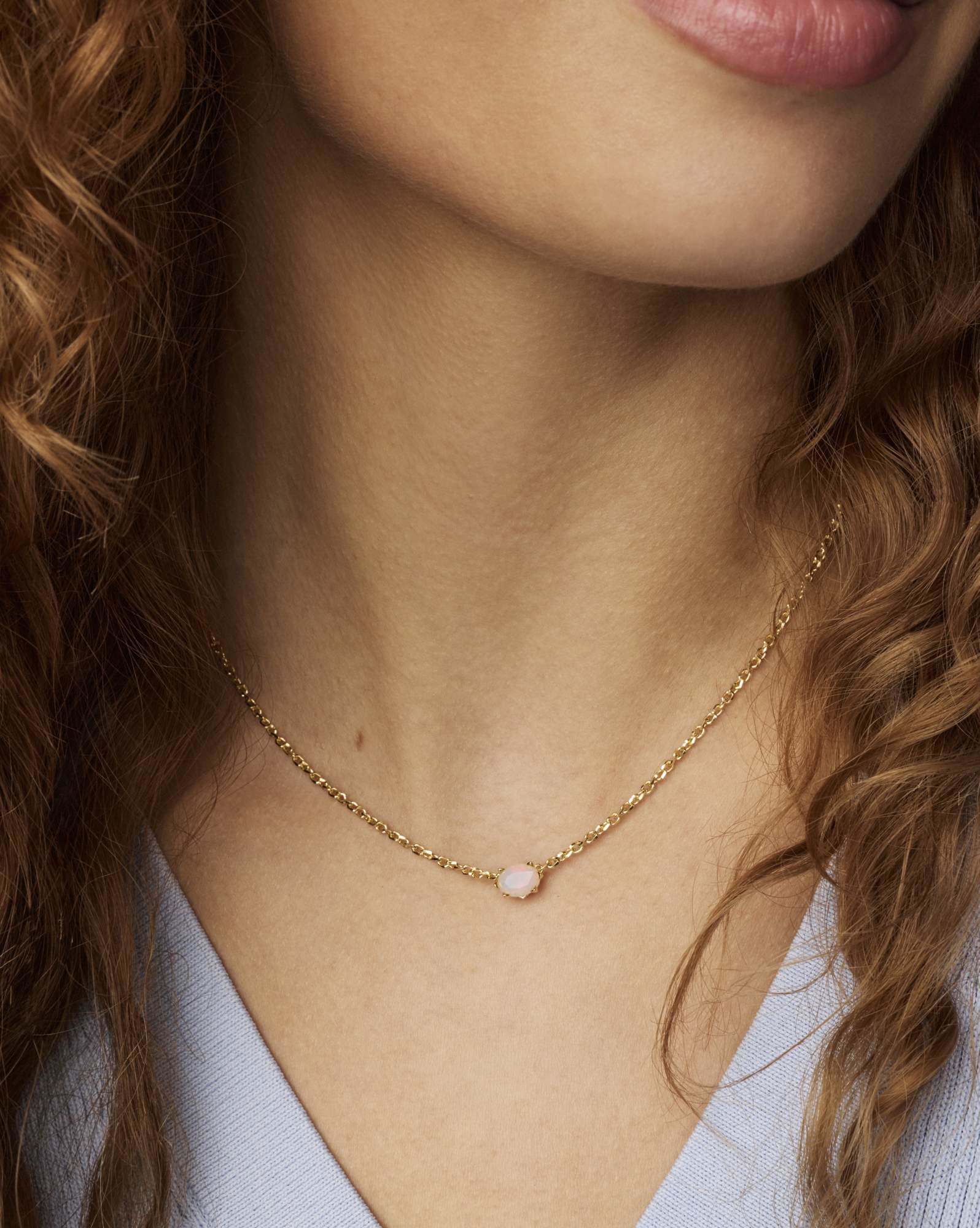 Cailin Gold Pendant Necklace in White Iridescent Crystal