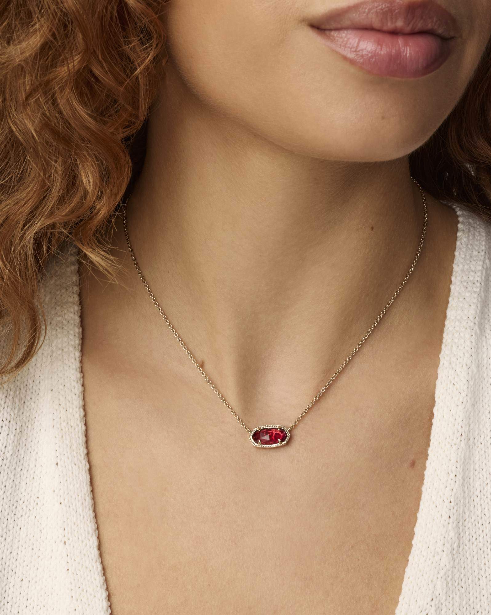 Elisa Gold Pendant Necklace in Berry Glass