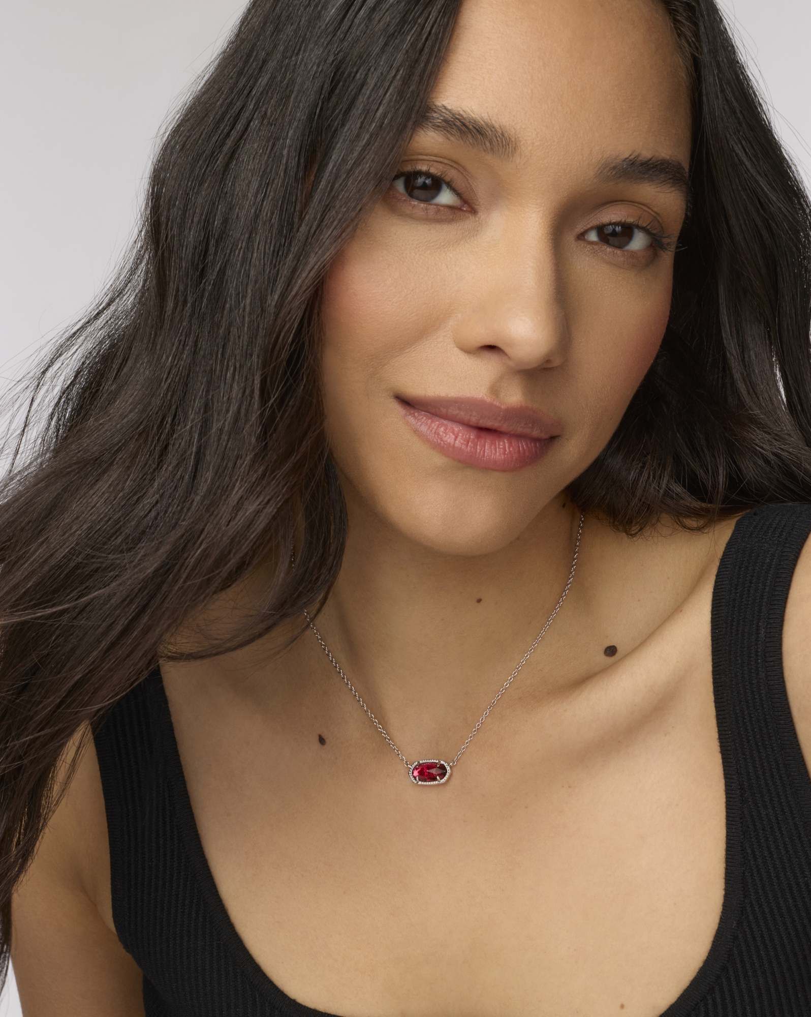 Elisa Silver Pendant Necklace in Berry Glass
