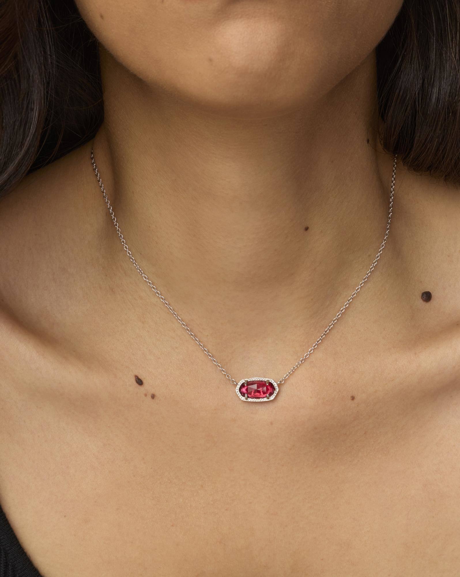 Elisa Silver Pendant Necklace in Berry Glass