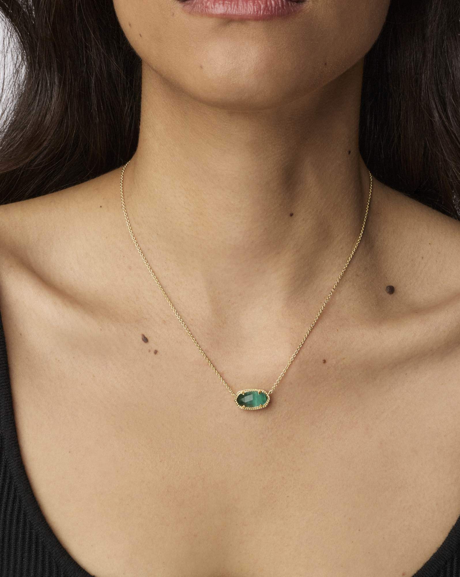 Elisa Gold Pendant Necklace in Emerald Cat’s Eye