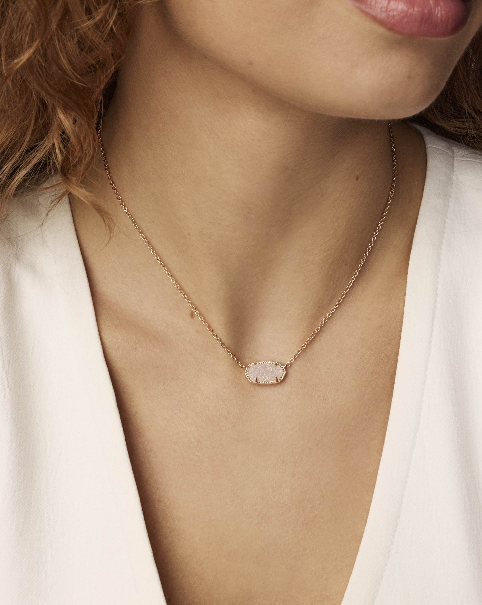 Elisa Rose Gold Pendant Necklace in Iridescent Drusy