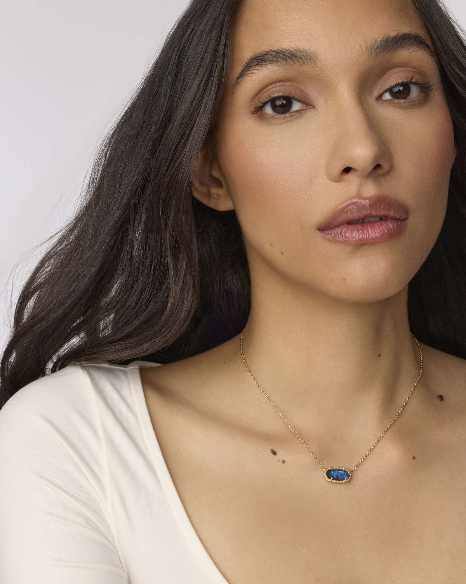 Elisa Gold Pendant Necklace in Navy Abalone