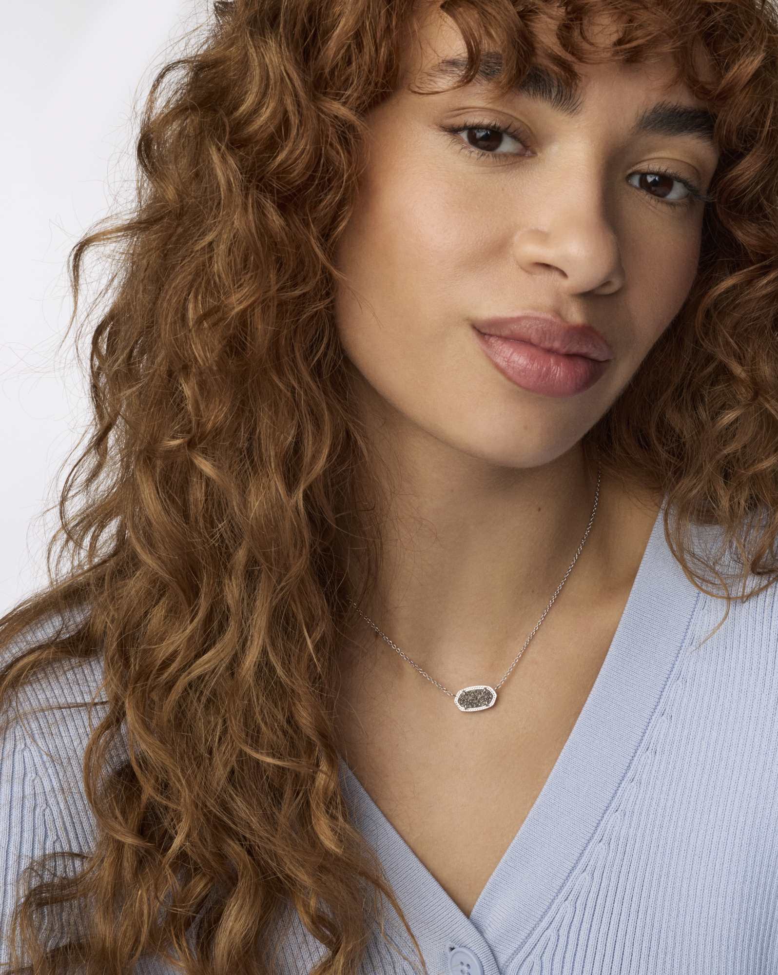 Elisa Silver Pendant Necklace in Platinum Drusy