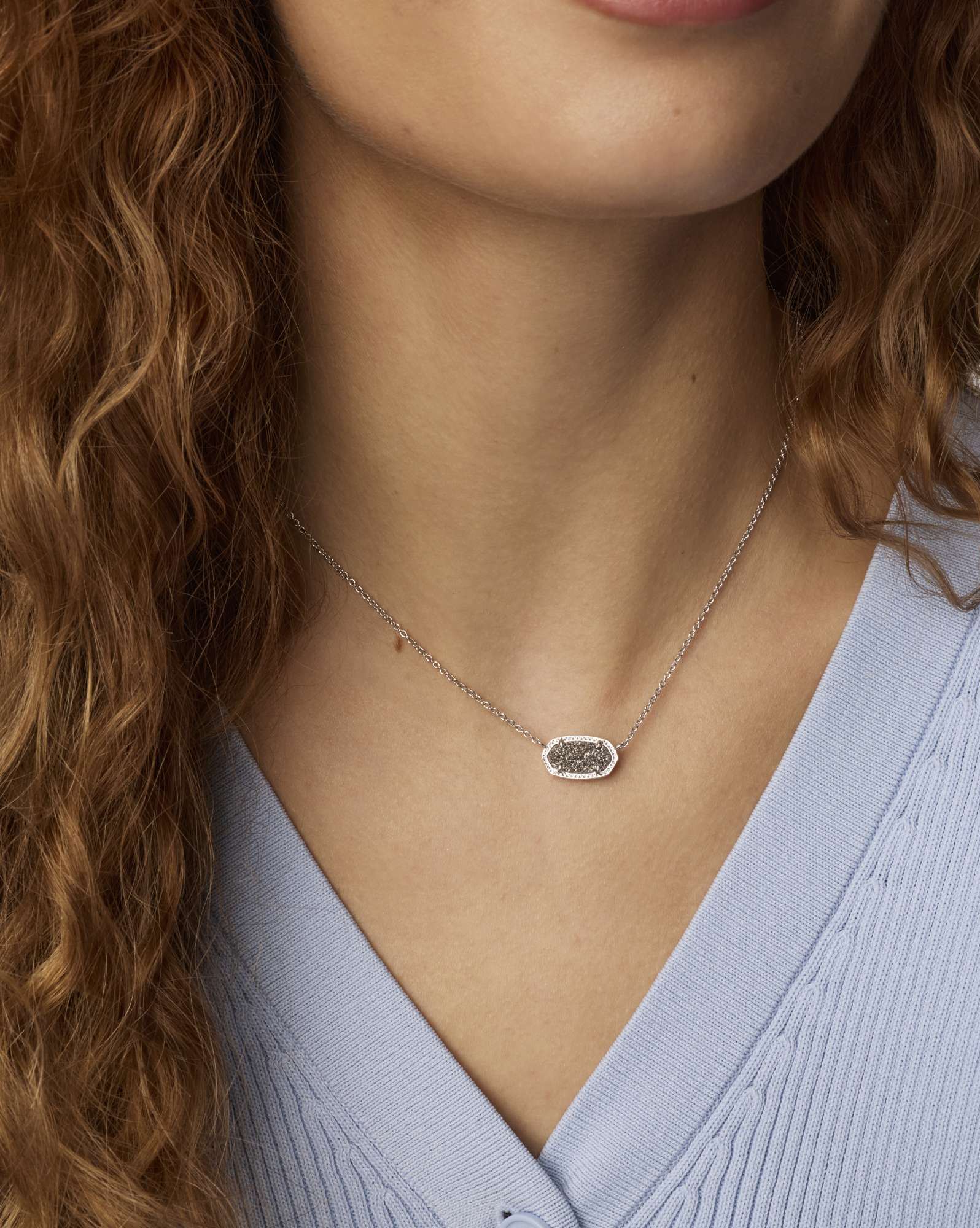 Elisa Silver Pendant Necklace in Platinum Drusy