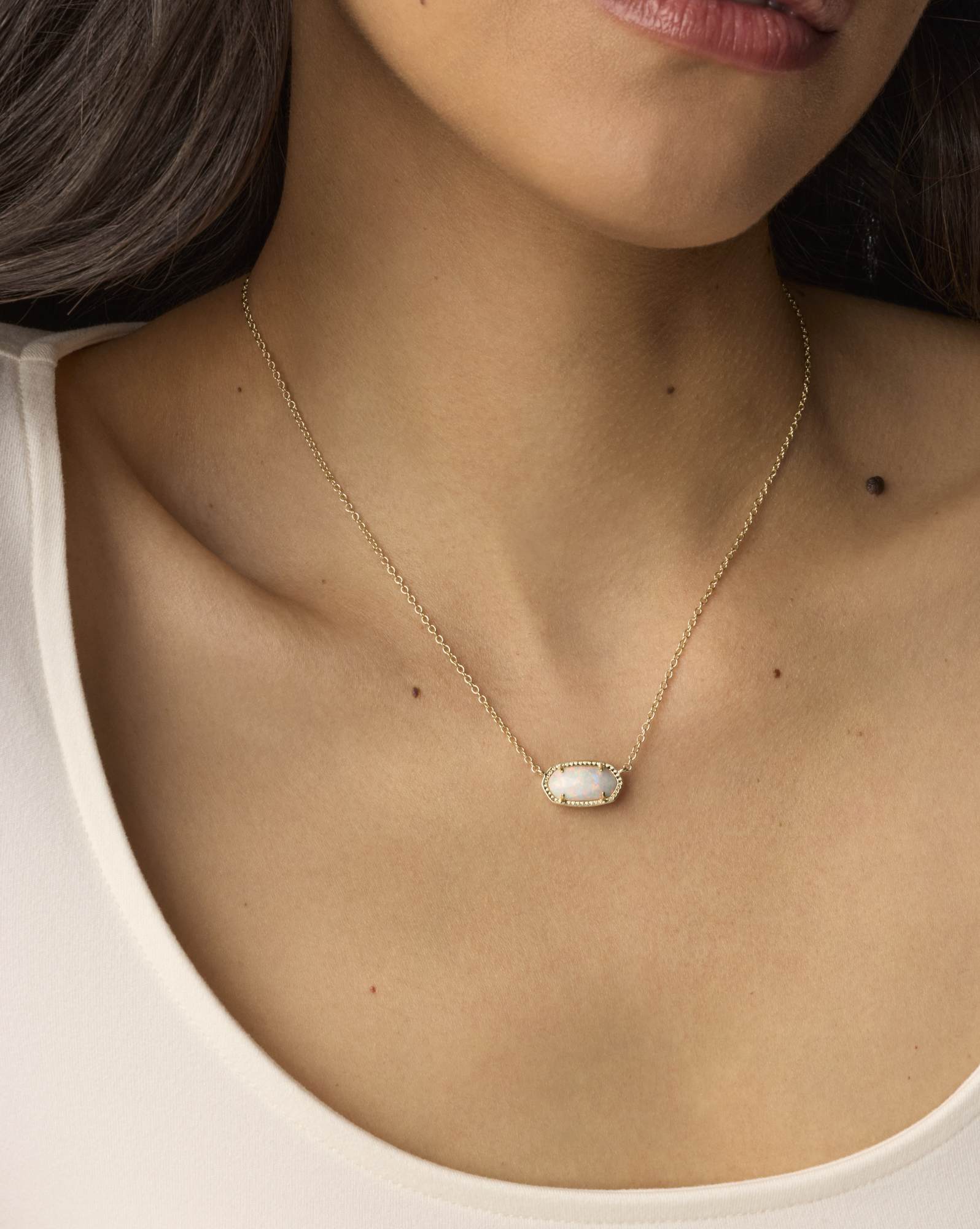 Elisa Gold Pendant Necklace in White Lab Grown Opal