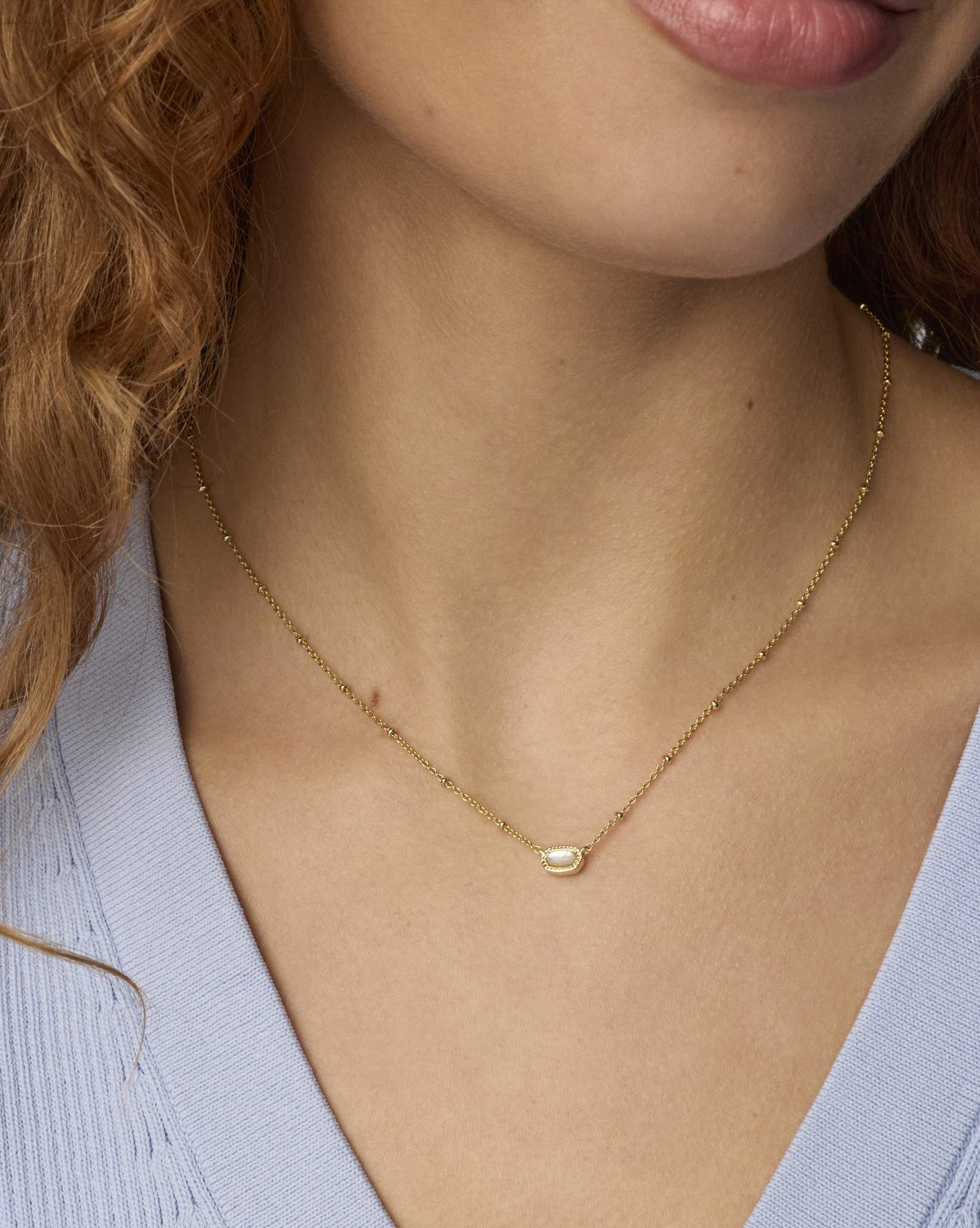 Mini Elisa Gold Satellite Short Pendant Necklace in Ivory Mother