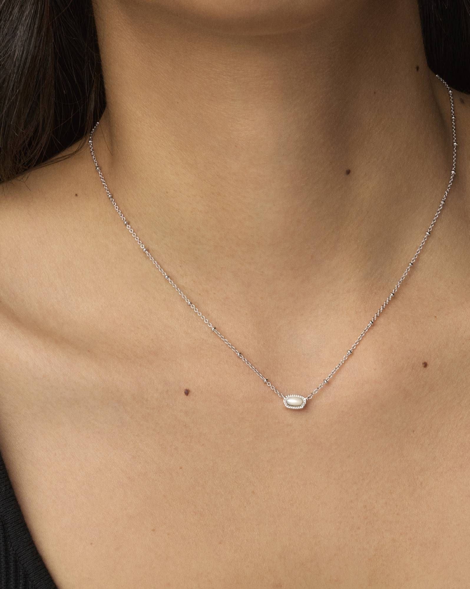 Mini Elisa Silver Satellite Short Pendant Necklace in Ivory Mother-of-Pearl