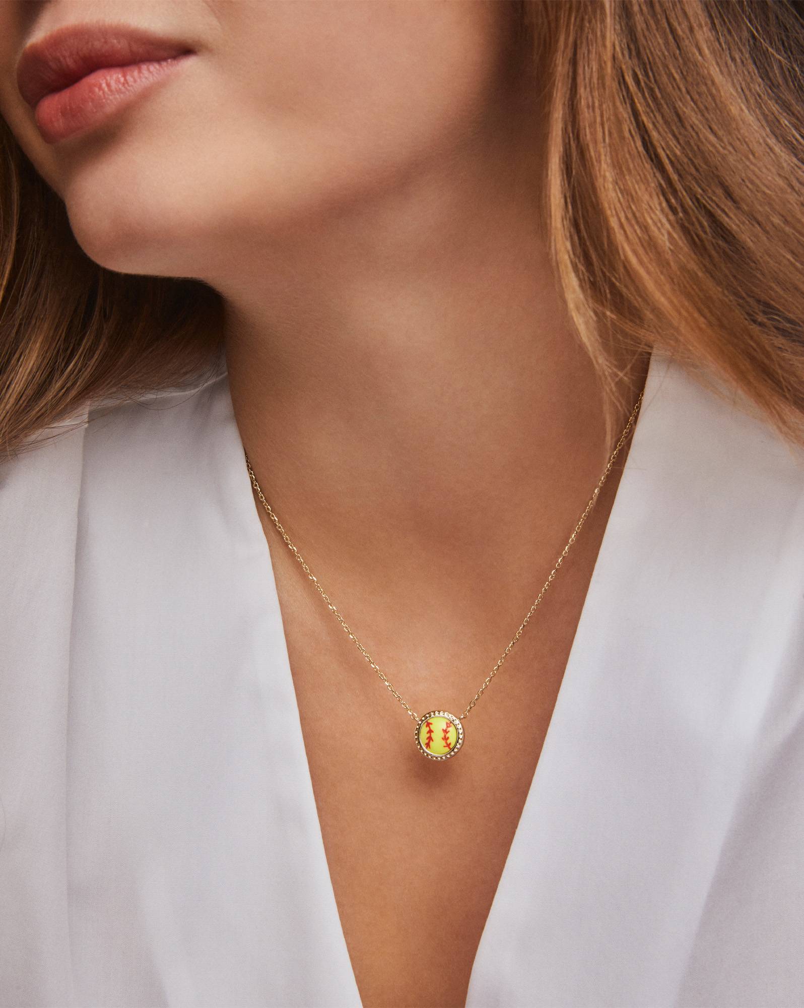 Softball Gold Short Pendant Necklace
