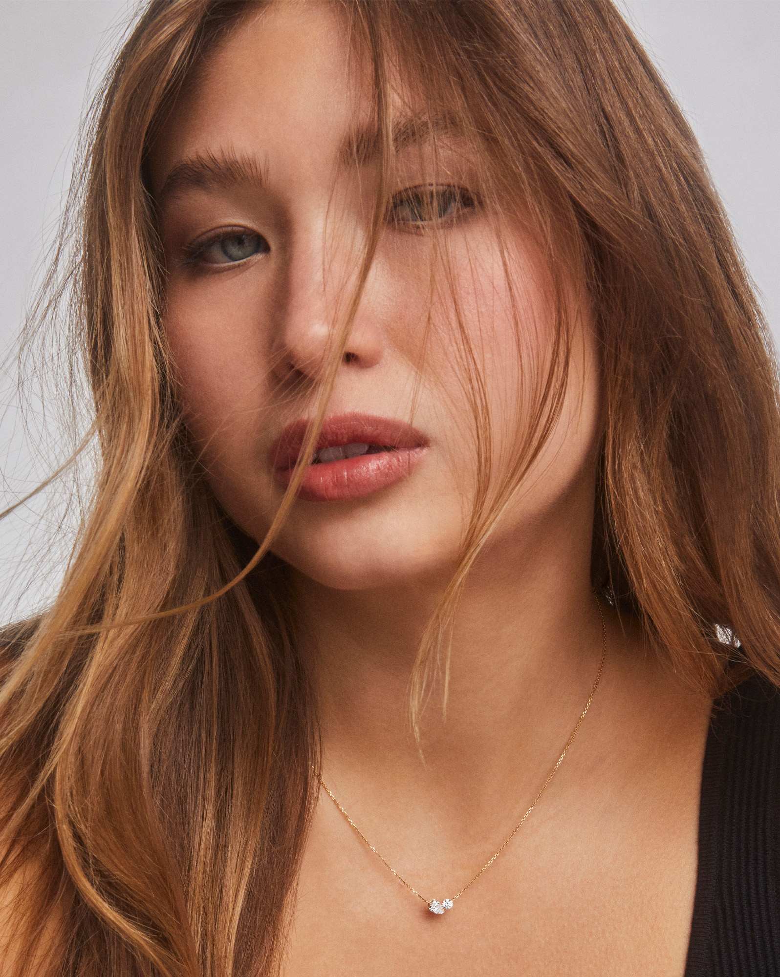 0.51 ct Lab Grown White Diamond Toi et Moi Small Pendant Necklace in 14k Yellow Gold