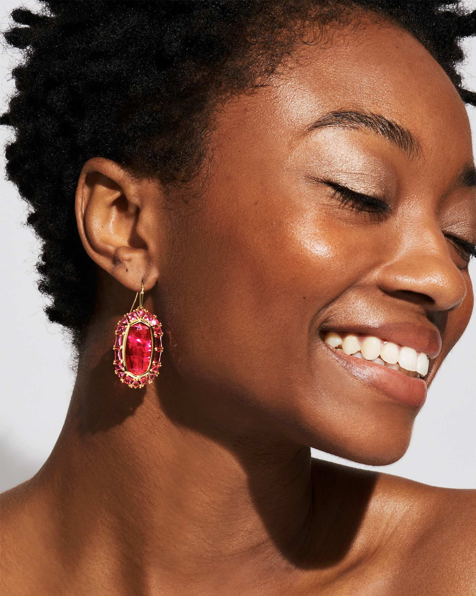 Elle Gold Crystal Frame Drop Earrings in Raspberry Illusion