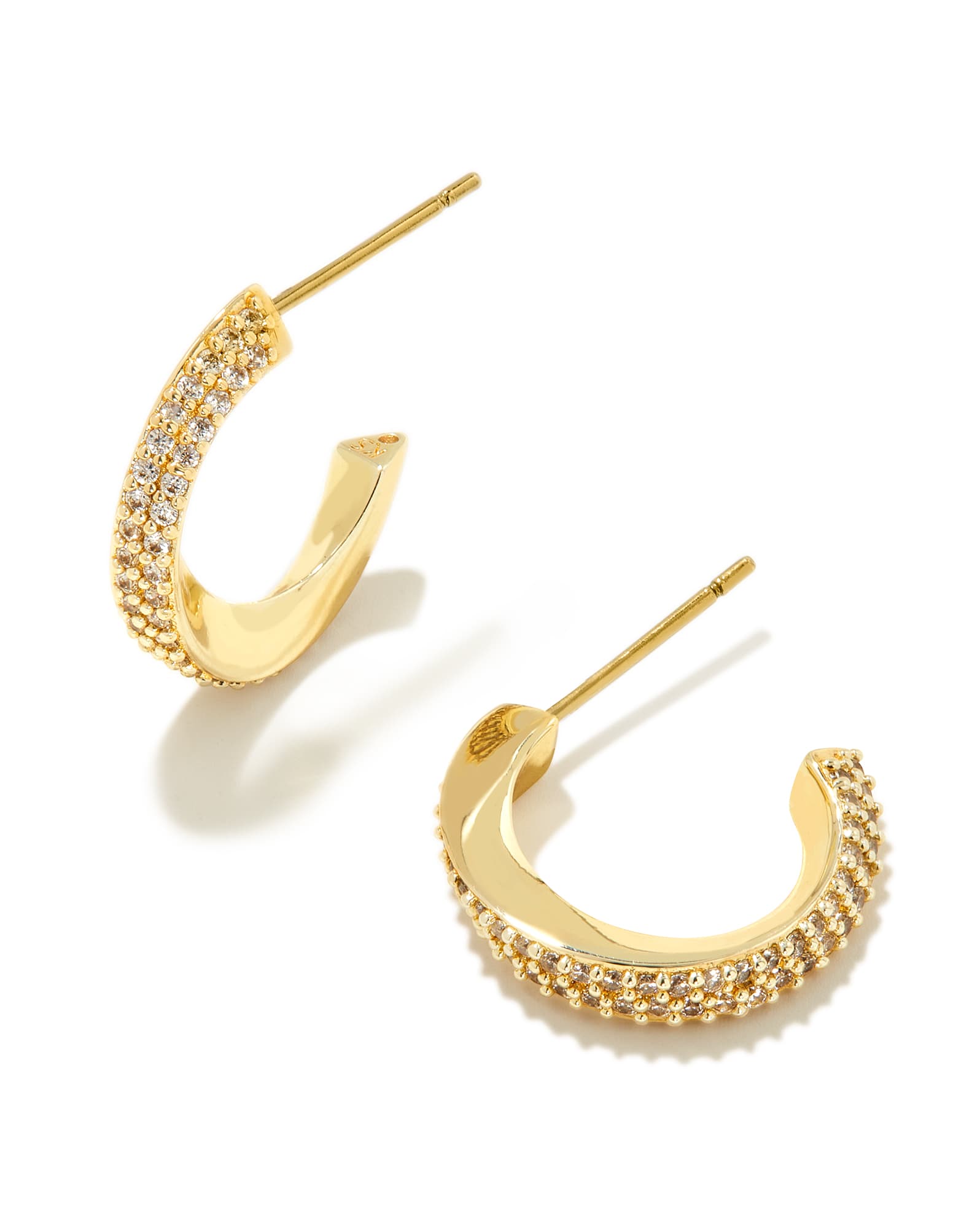 Ella Gold Huggie Earrings in White CZ