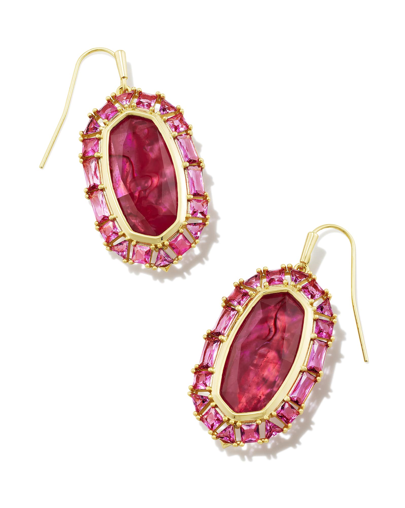 Elle Gold Crystal Frame Drop Earrings in Raspberry Illusion