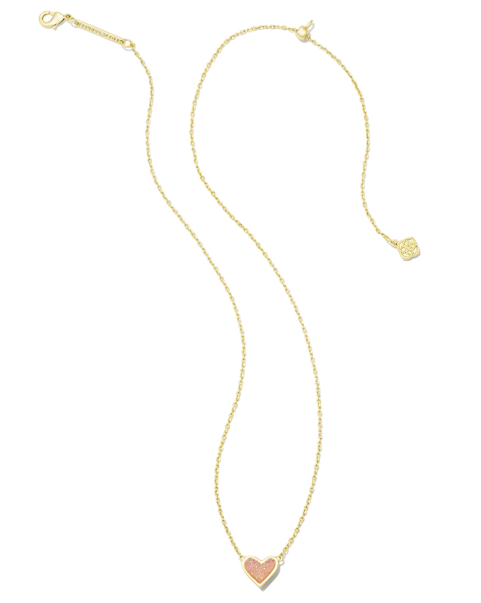 Framed Ari Heart Gold Short Pendant Necklace in Light Pink Drusy