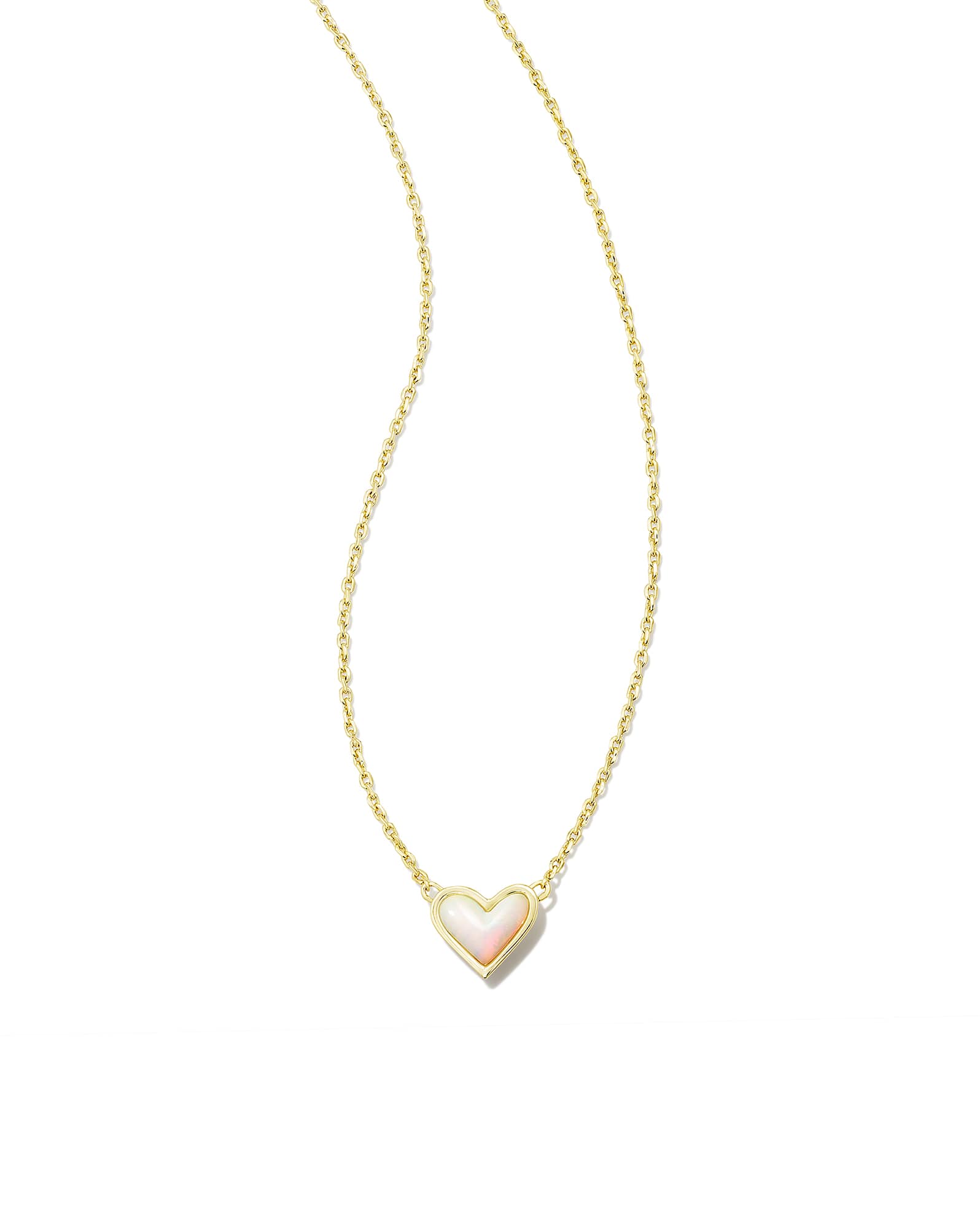 Framed Ari Heart Gold Short Pendant Necklace in White Opalescent Resin
