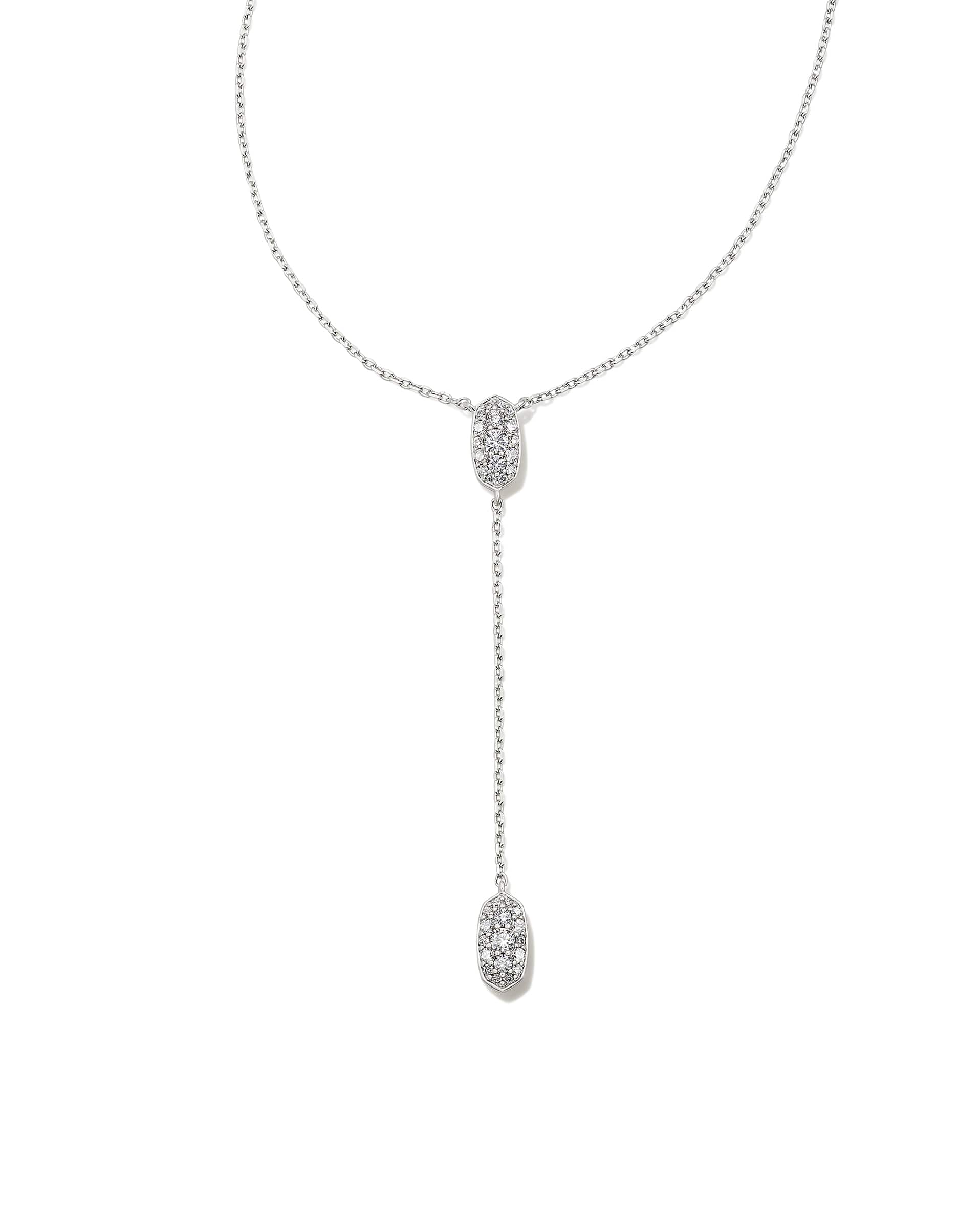 Grayson Silver Y Necklace in White CZ
