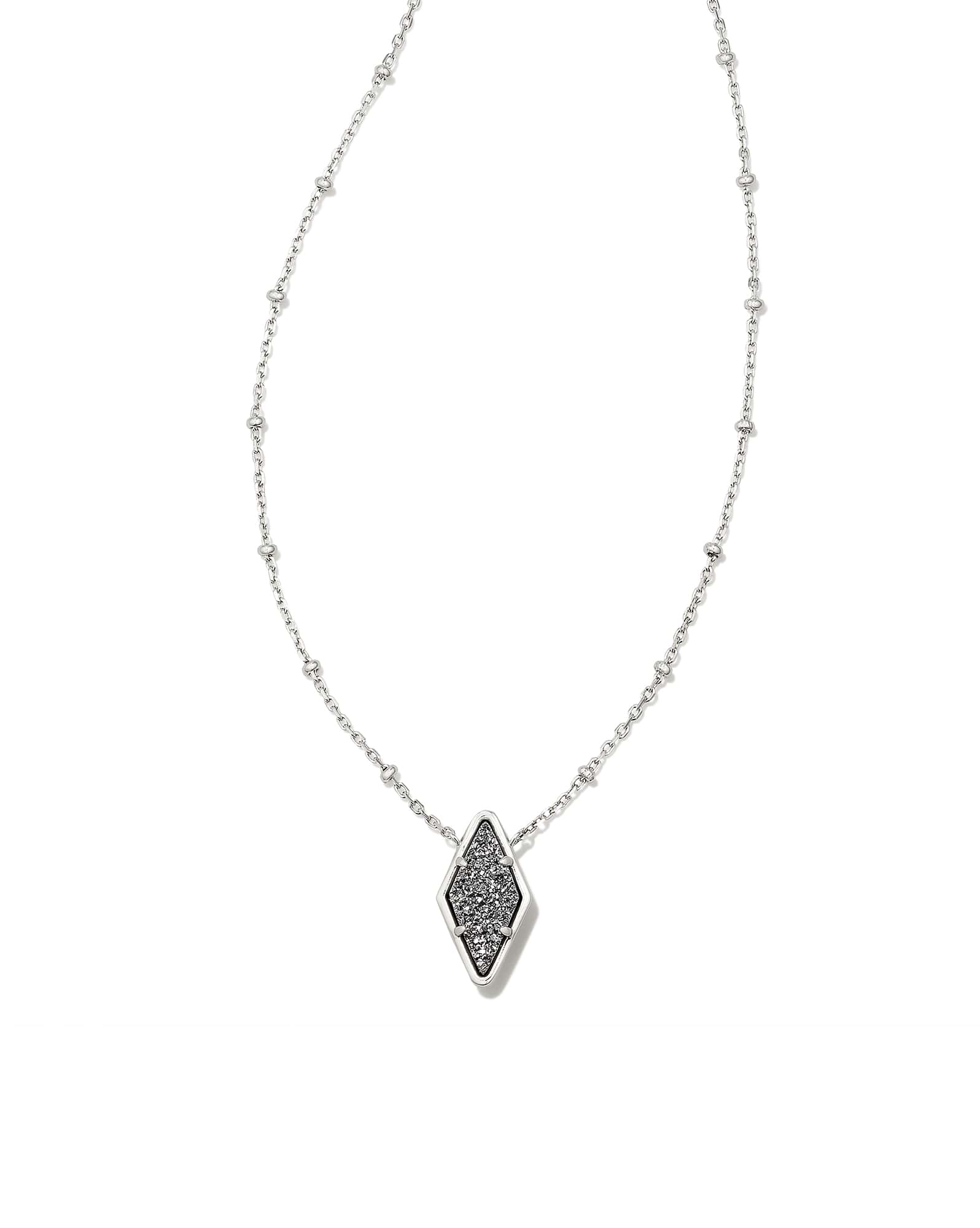 Kinsley Silver Short Pendant Necklace in Platinum Drusy
