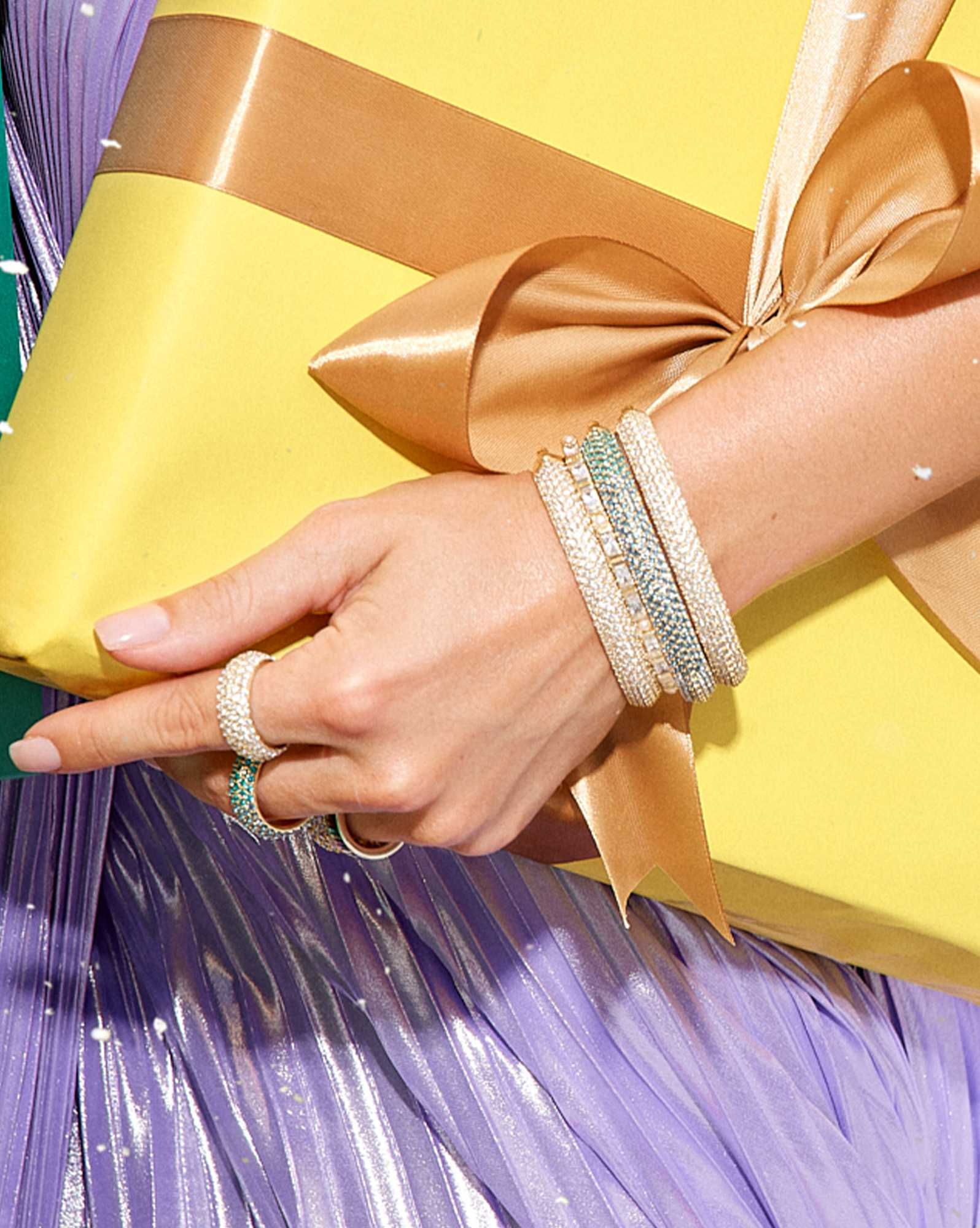 Mikki Gold Pave Bangle Bracelet in White CZ