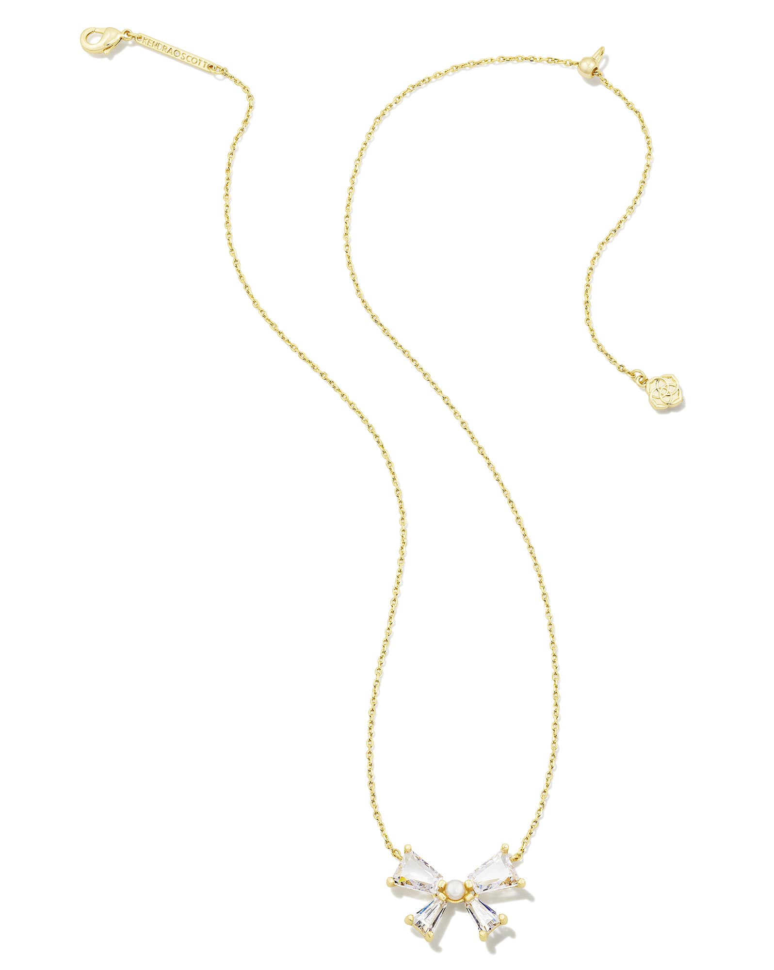 Blair Gold Bow Short Pendant Necklace in White CZ