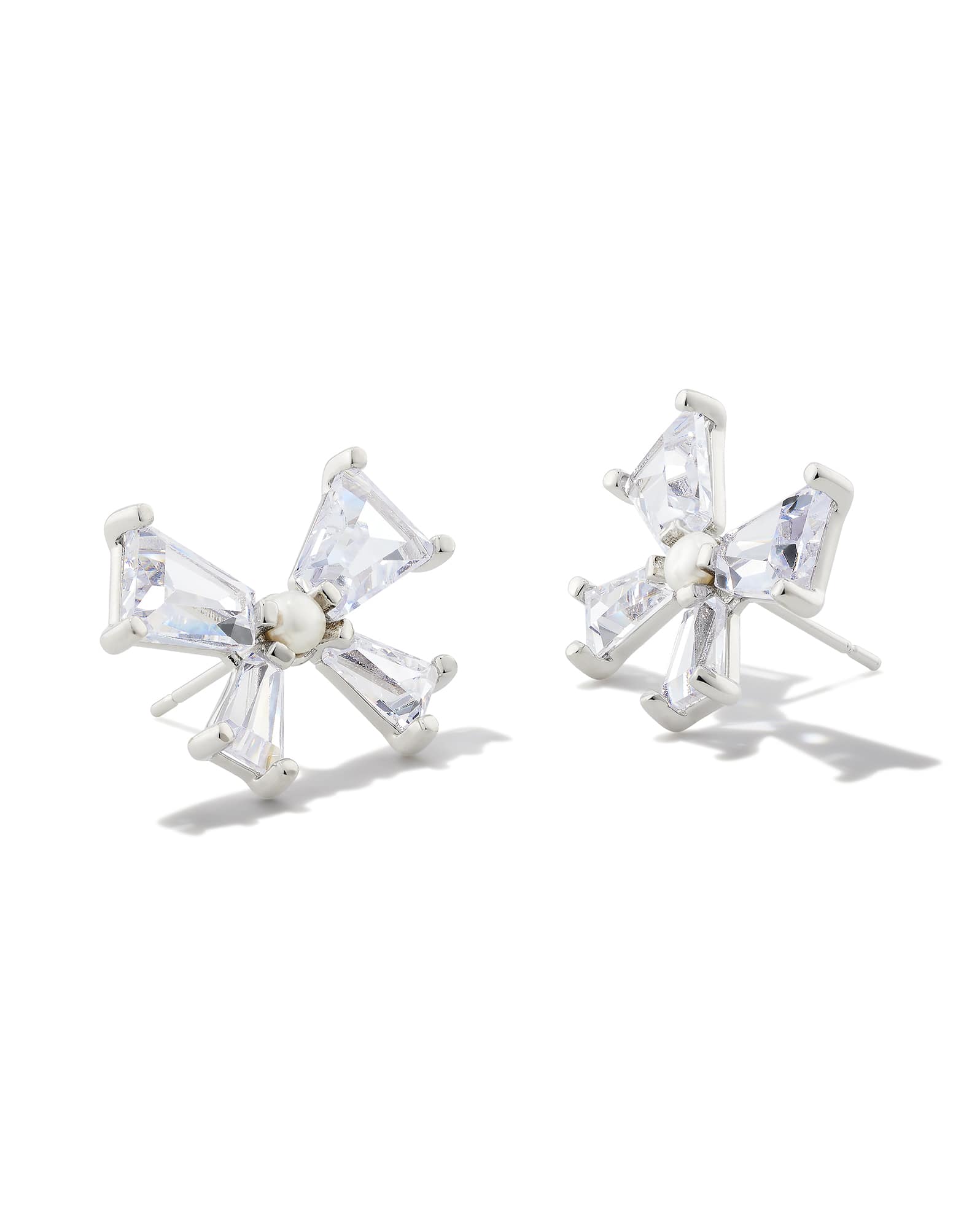 Blair Silver Bow Stud Earrings in White CZ