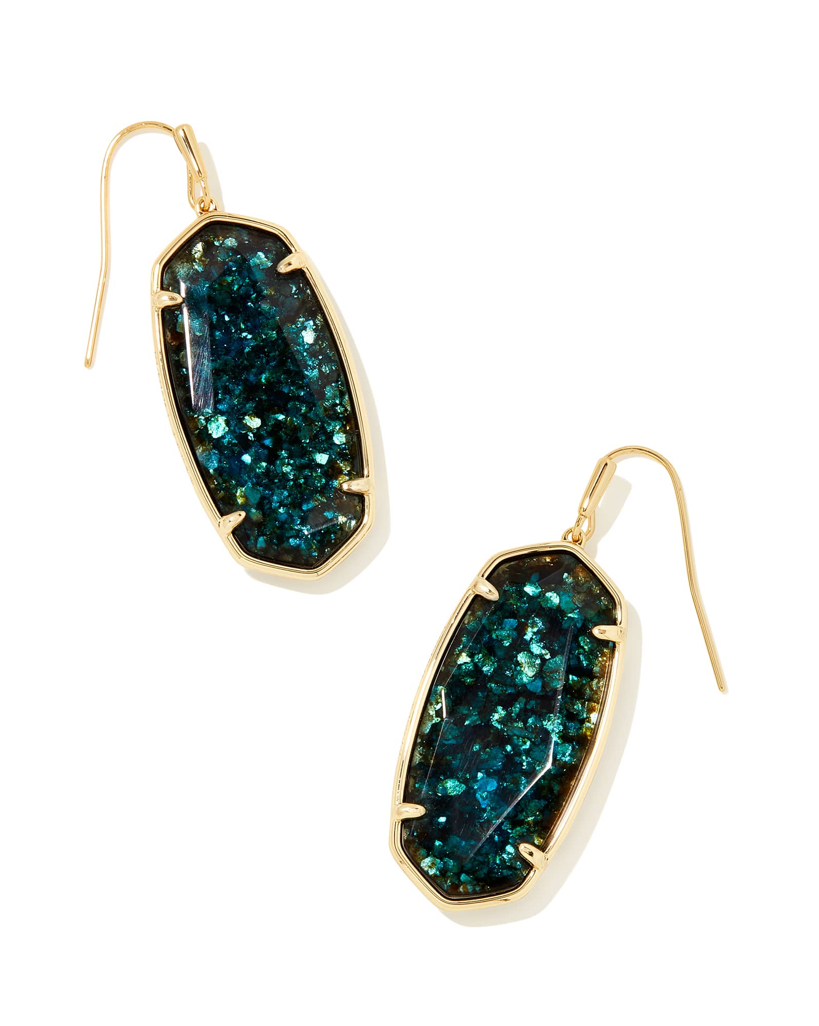 Faceted Gold Elle Drop Earrings in Dark Teal Mica