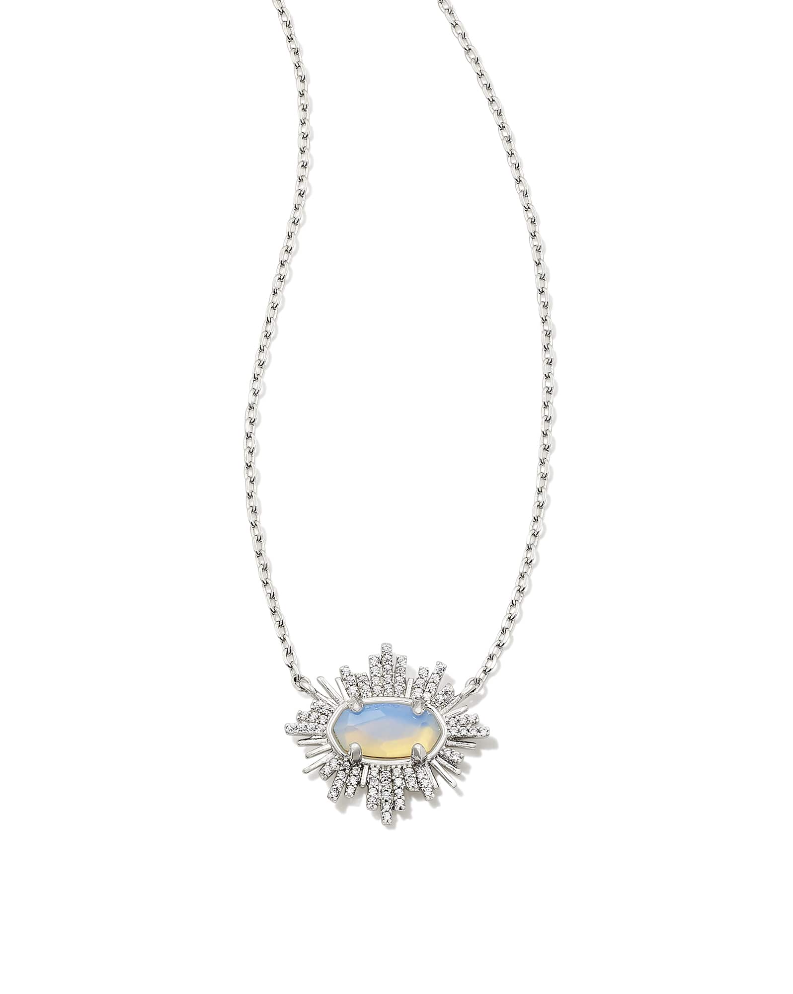 Grayson Silver Sunburst Frame Short Pendant Necklace in Iridescent Opalite Illusion