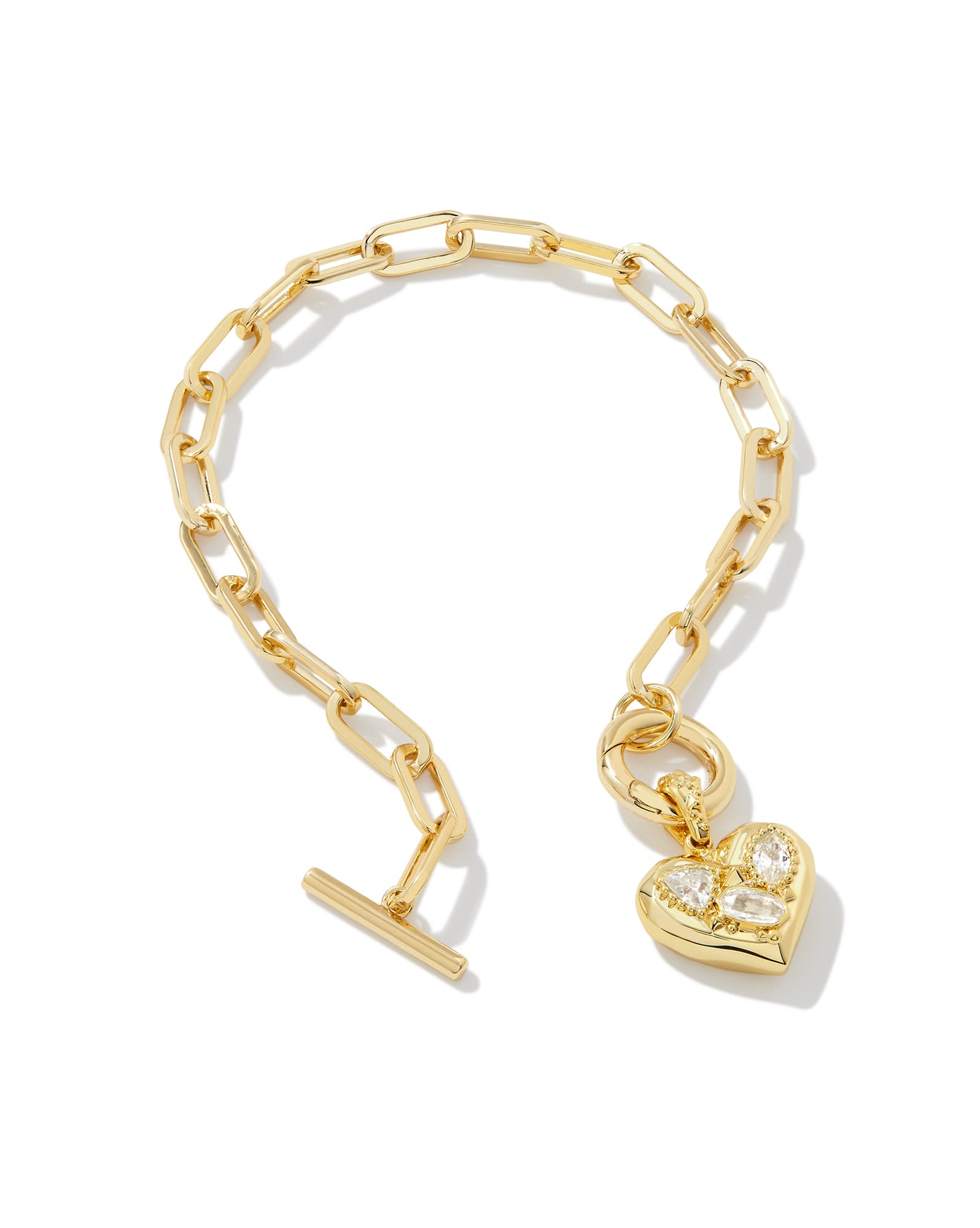 Penny Gold Heart Chain Bracelet in White CZ