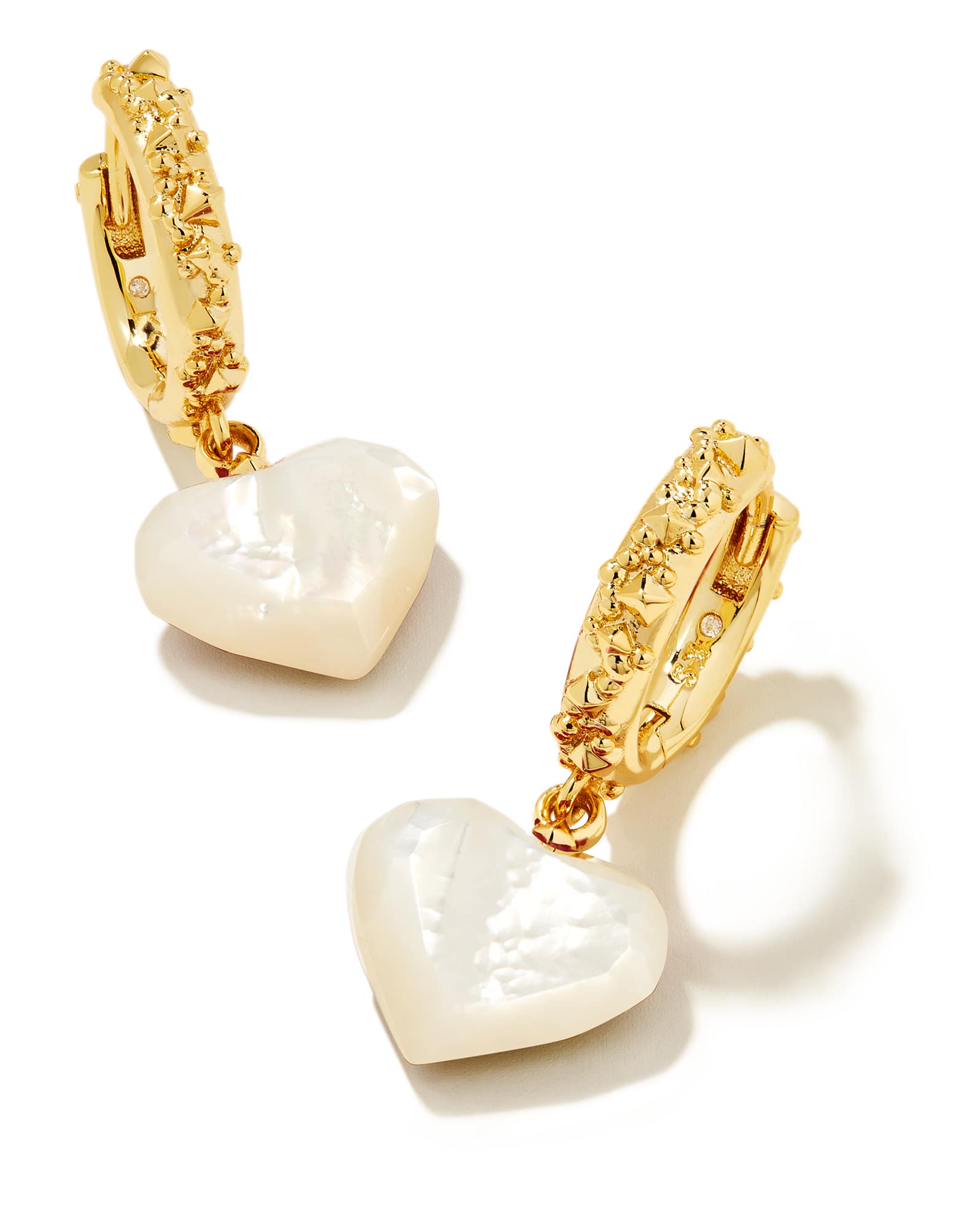 Penny Gold Heart Huggie Earrings in Ivory Mother-of-Pearl