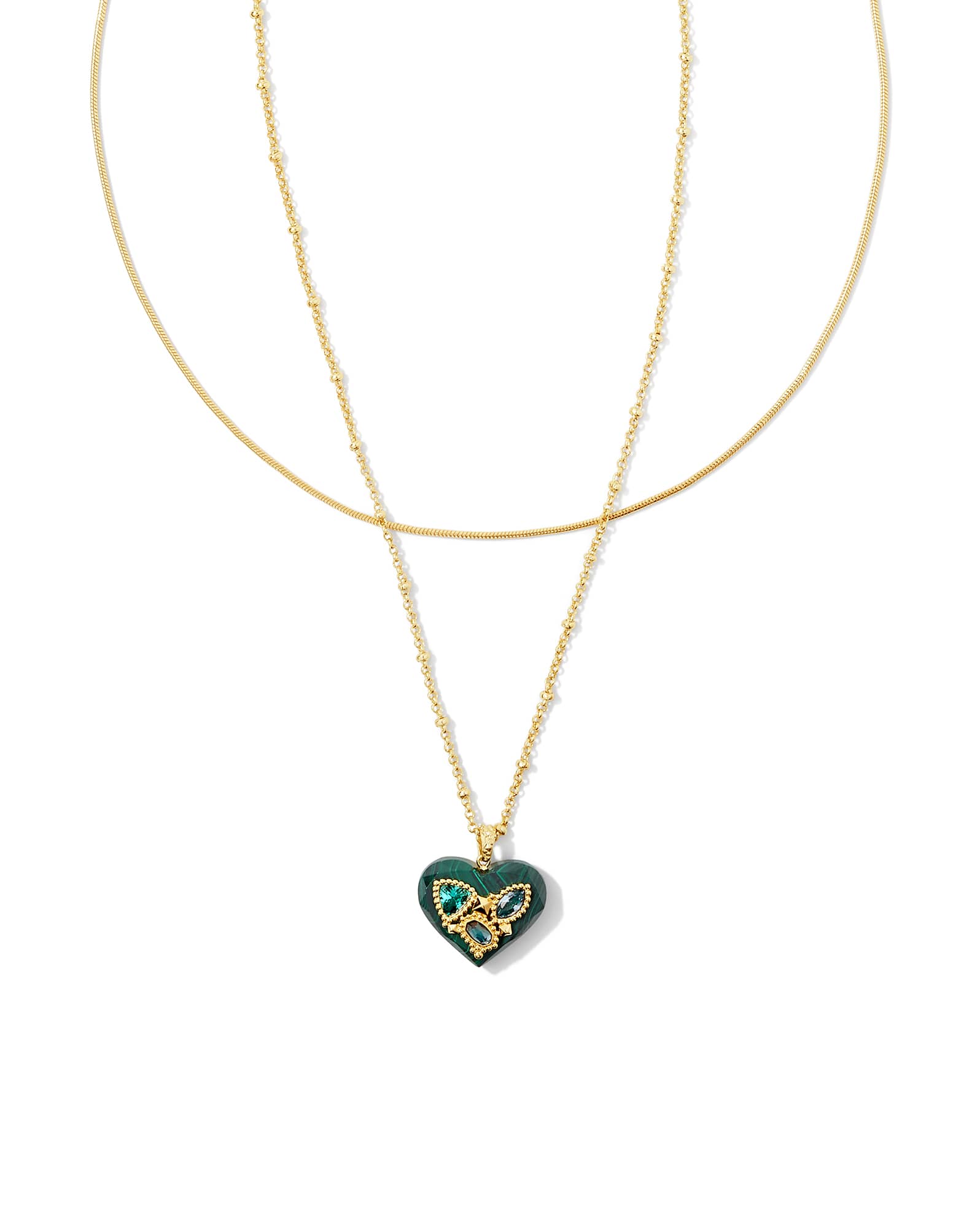 Penny Gold Heart Multi Strand Necklace in Green Mix