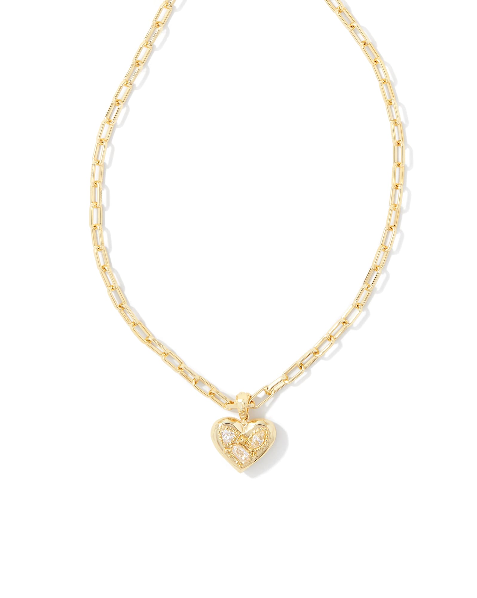 Penny Gold Heart Short Pendant Necklace in White CZ