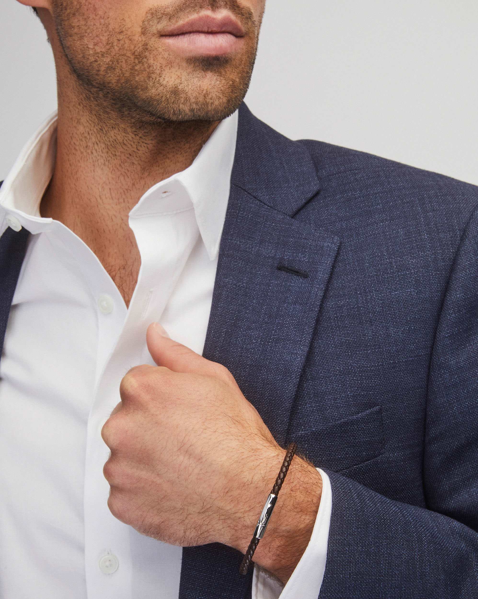 Evans Sterling Silver Corded Bracelet in Brown Leather