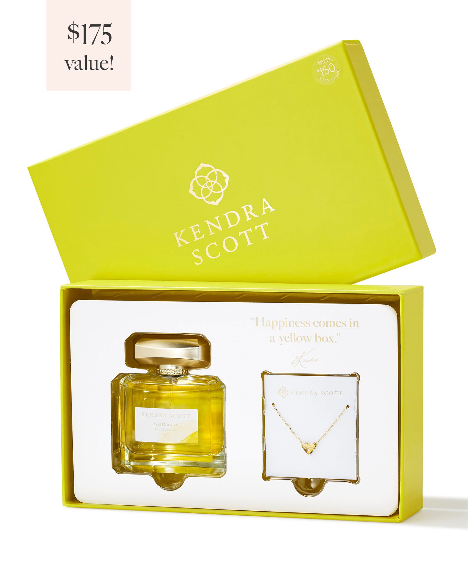 Framed Ari Heart Gold Pendant Necklace in Orange Citrine and Amber Aura Eau de Parfum 75ml Fragrance Gift Set