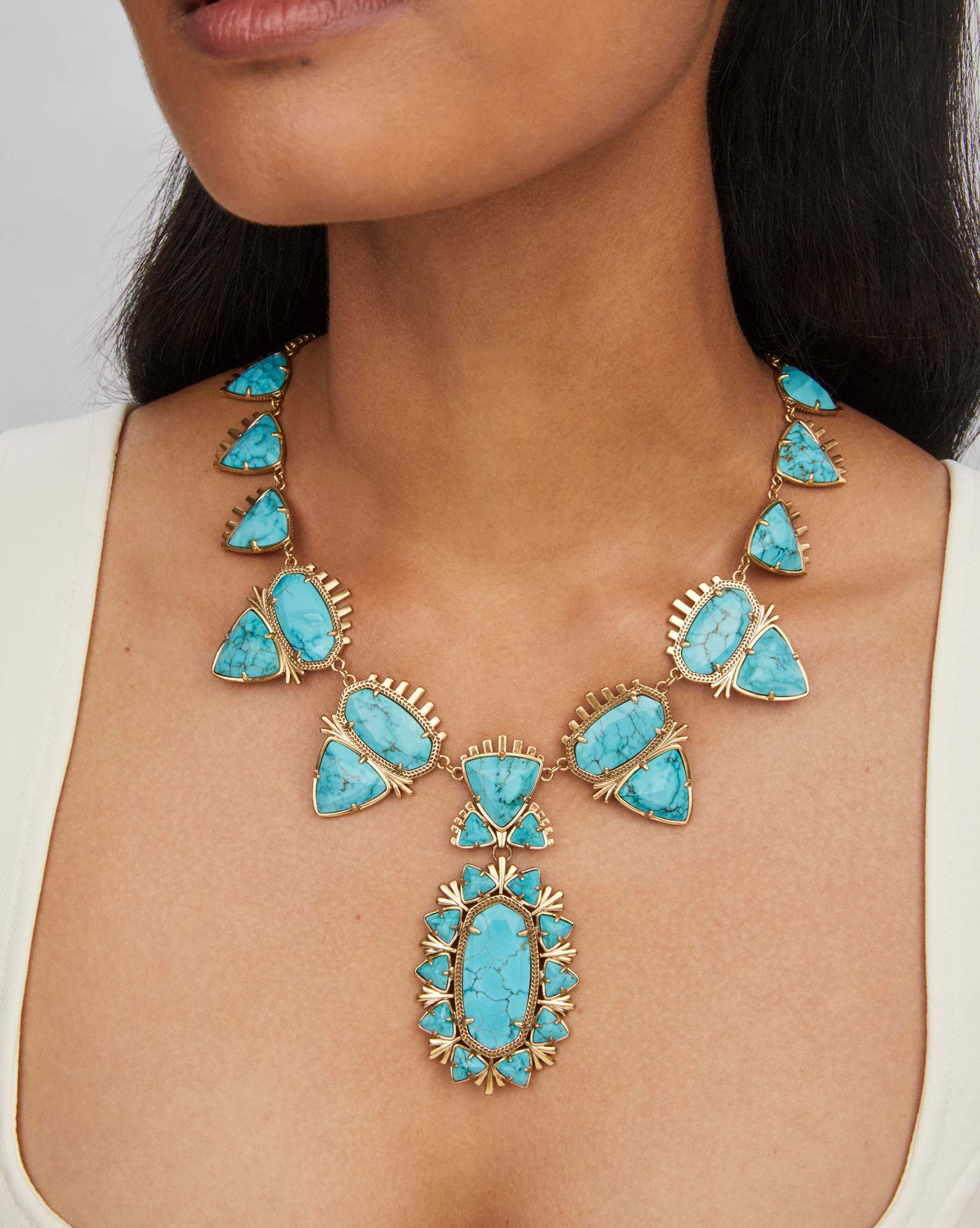 Havana Vintage Gold Statement Necklace in Variegated Turquoise Magnesite