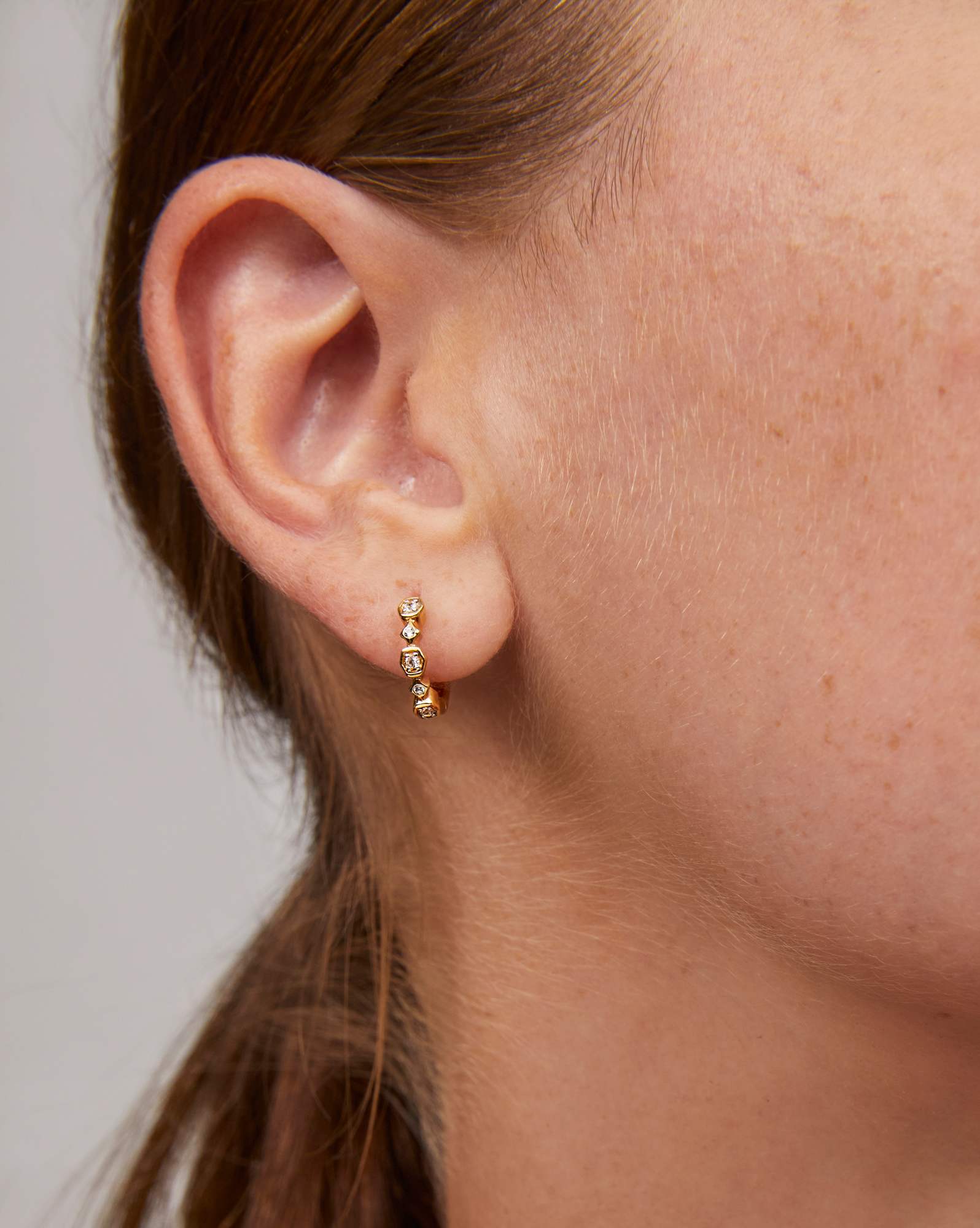 Davie 18k Gold Vermeil Trio Huggie Earrings in White Sapphire