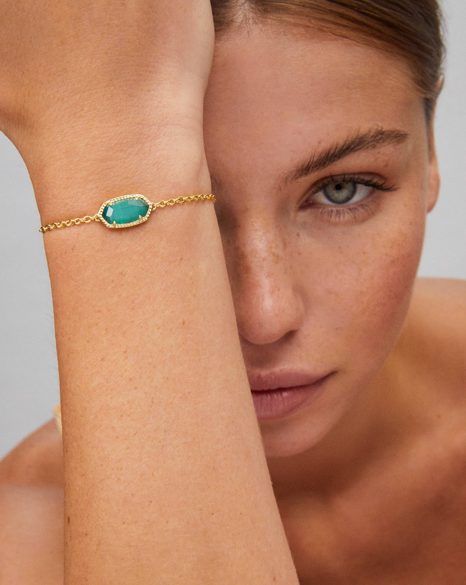 Elaina Gold Adjustable Chain Bracelet in Emerald Cat’s Eye
