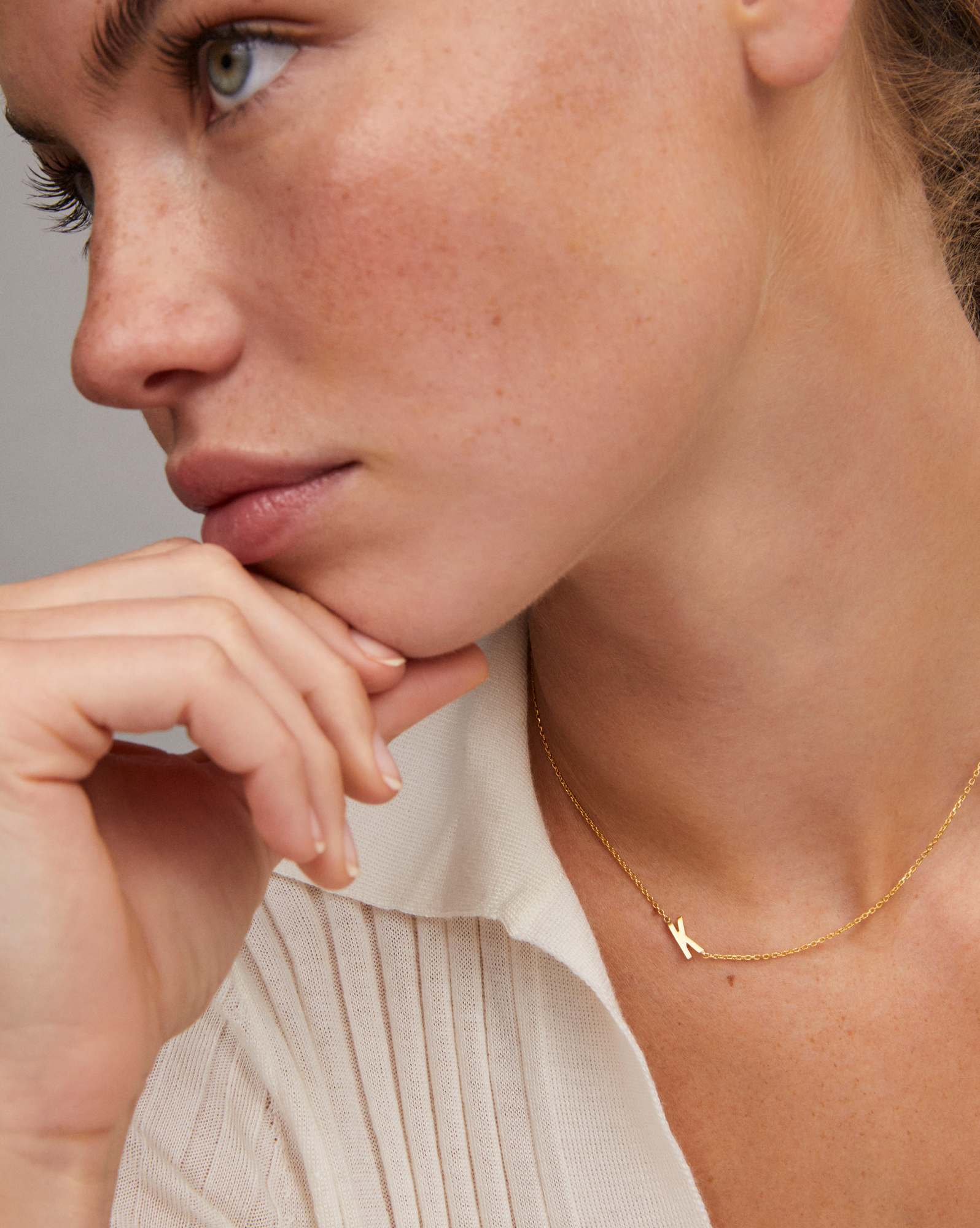 Letter K Inline Initial Necklace in 18k Gold Vermeil