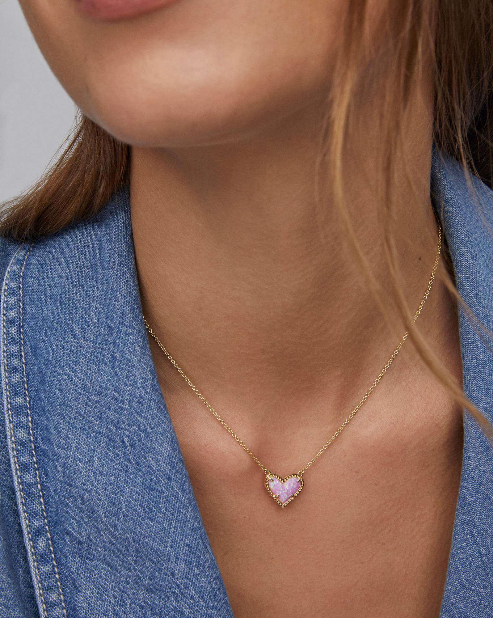 Ari Heart Gold Pendant Necklace in Bubblegum Pink Lab Grown Opal