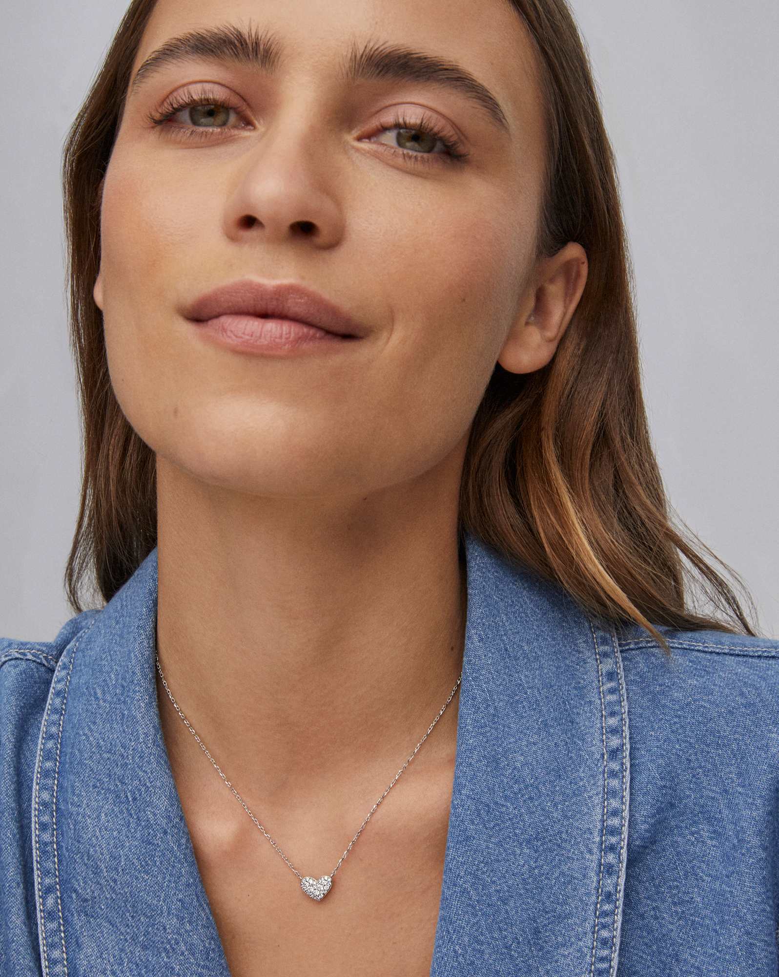 Ari Silver Pave Crystal Heart Necklace in White CZ